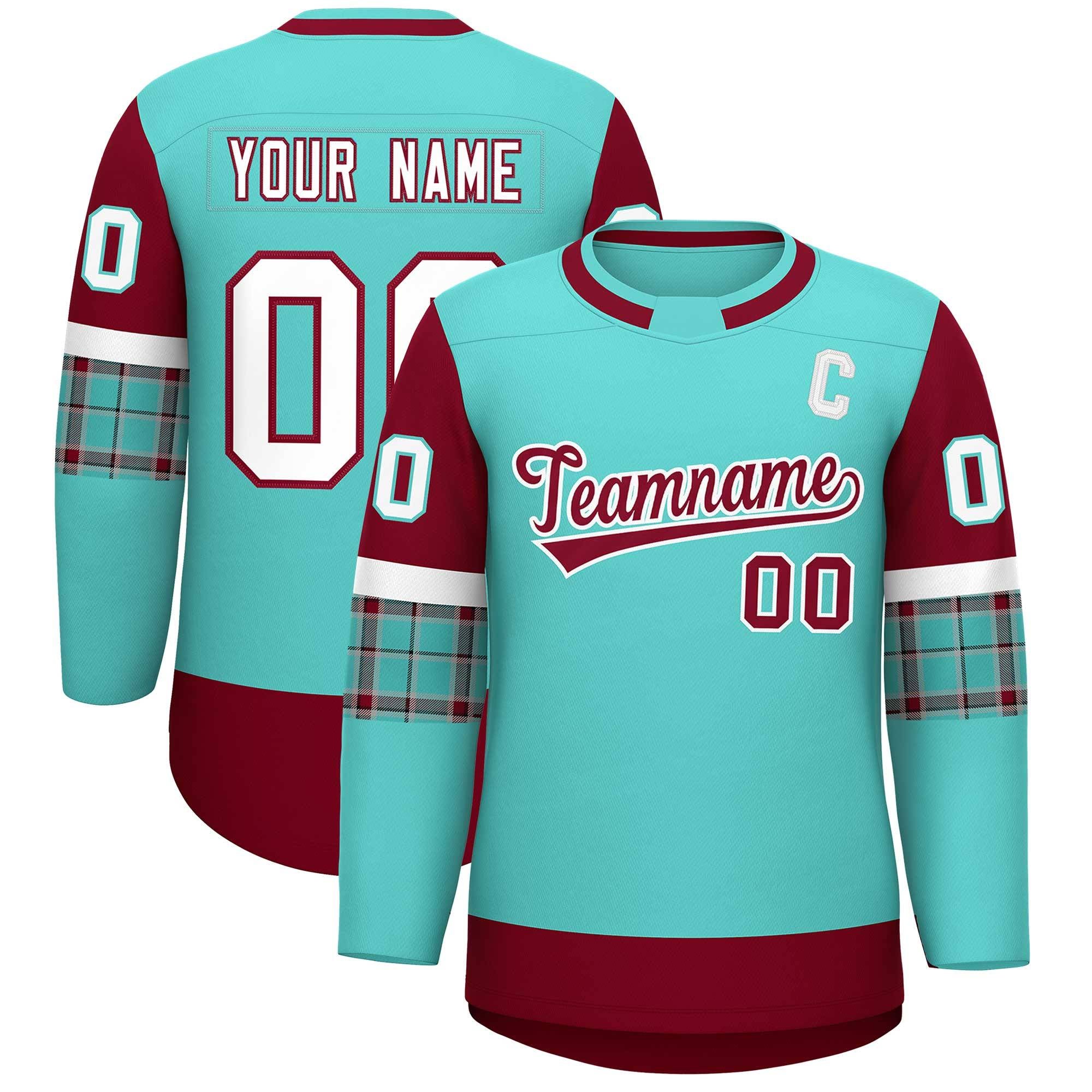 Custom Bright Green Crimson Personalized Raglan Sleeves Round-Neck Hockey Jersey | KXKSHOP