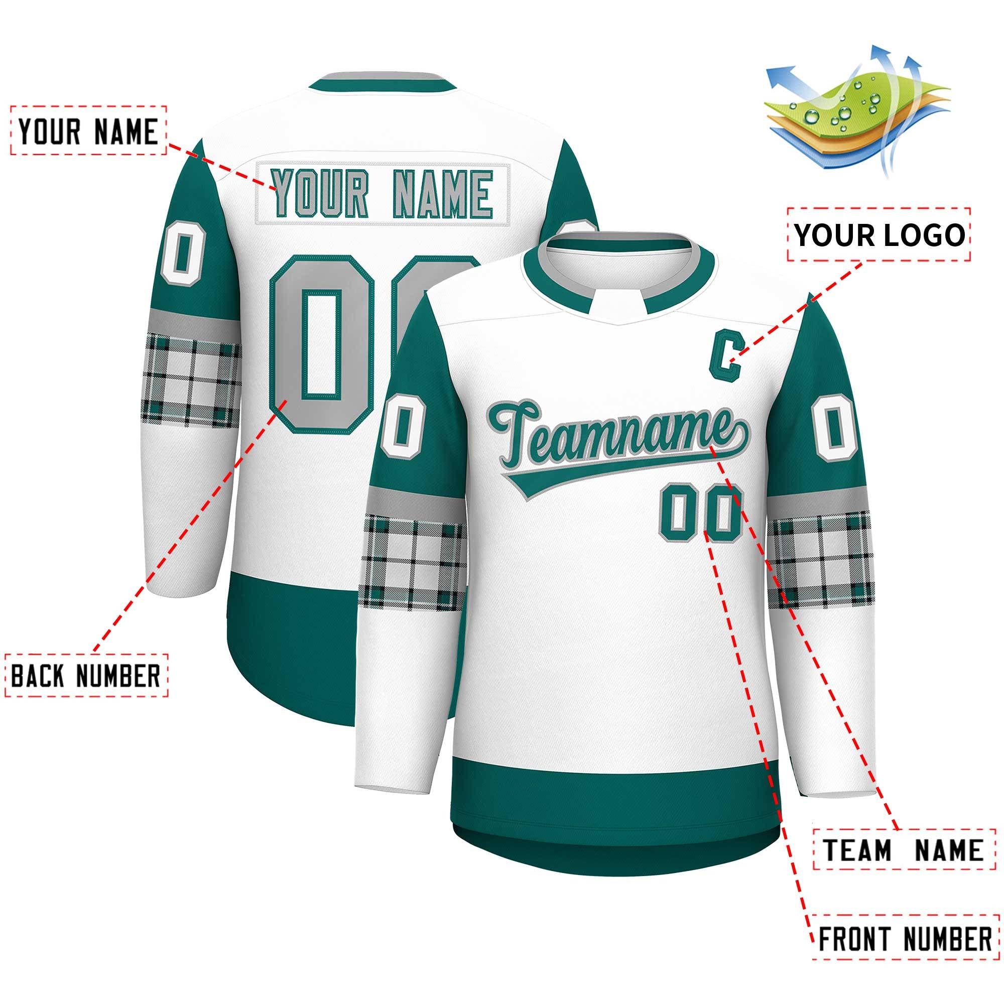 Custom White Aqua Personalized Raglan Sleeves Round-Neck Hockey Jersey | KXKSHOP