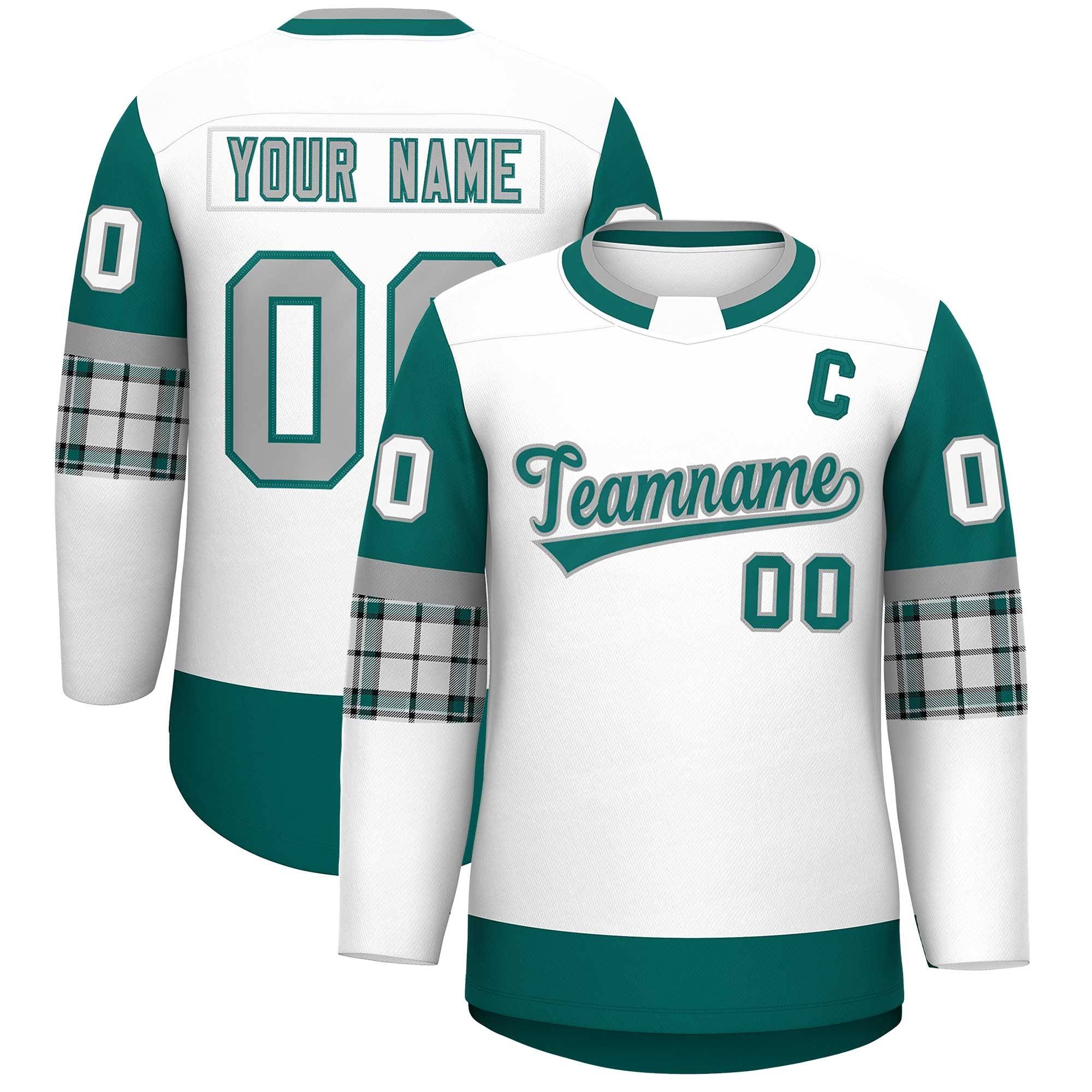 Custom White Aqua Personalized Raglan Sleeves Round-Neck Hockey Jersey | KXKSHOP