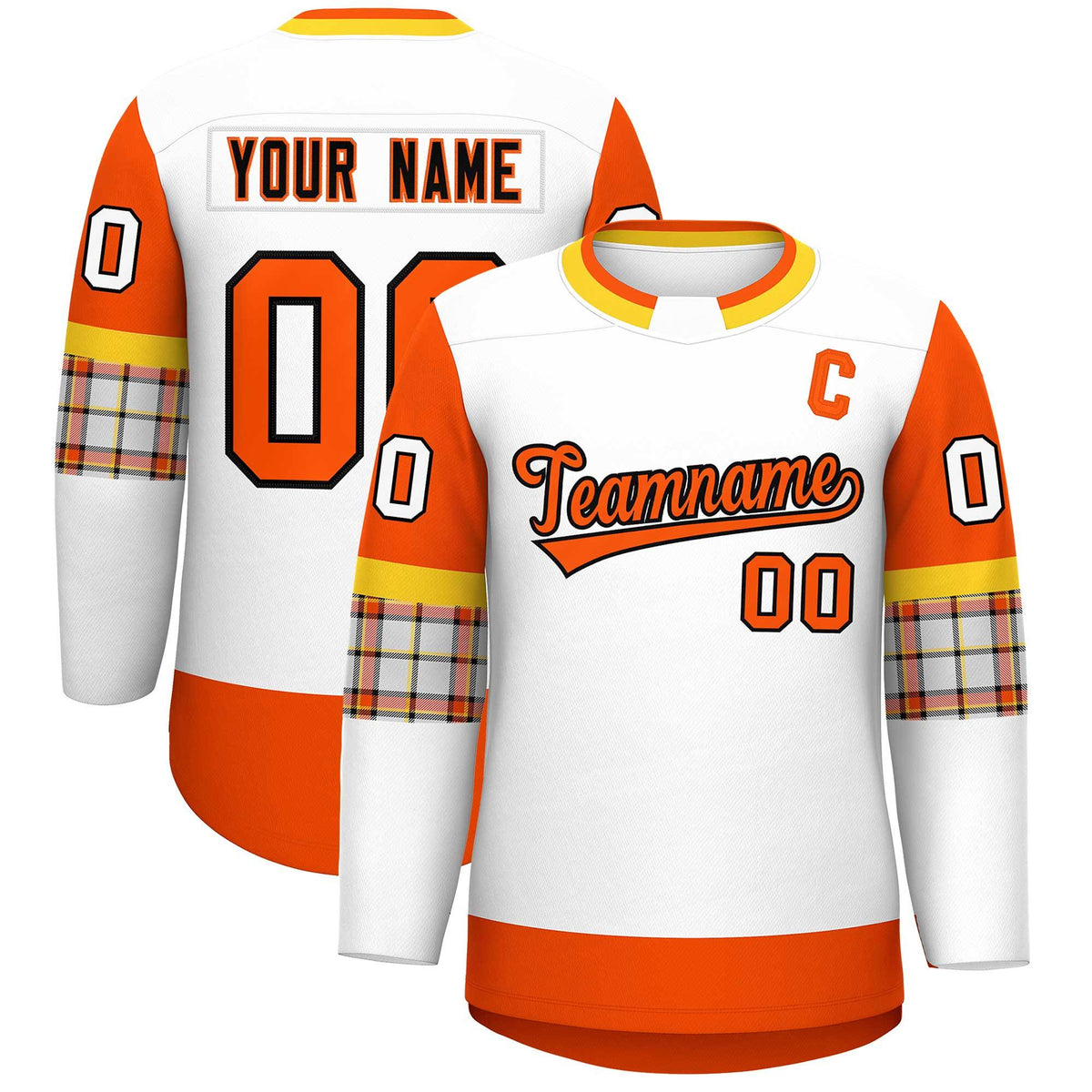 Custom White Orange Personalized Raglan Sleeves Round-Neck Hockey Jersey | KXKSHOP
