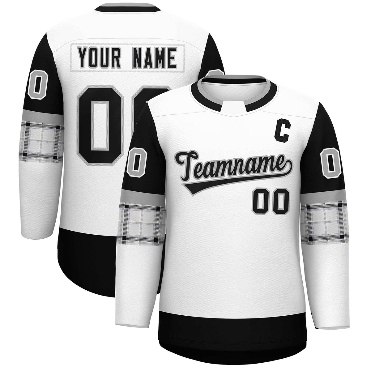 Custom White Black Personalized Raglan Sleeves Round-Neck Hockey Jersey | KXKSHOP