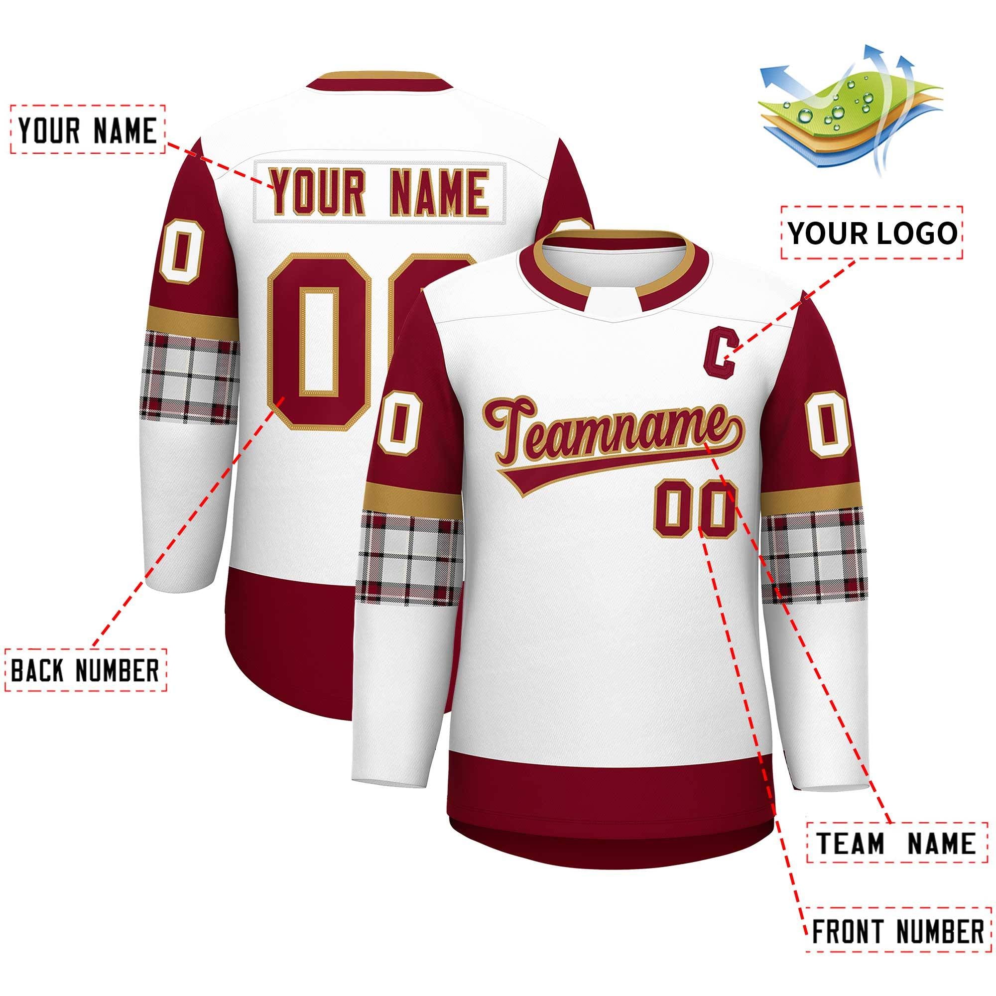 Custom White Crimson Personalized Raglan Sleeves Round-Neck Hockey Jersey | KXKSHOP