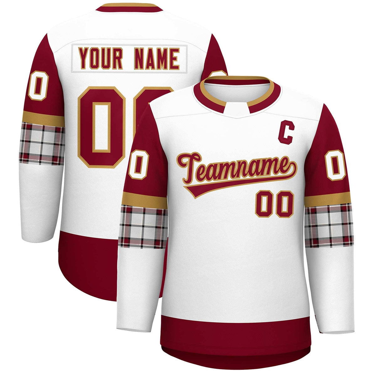 Custom White Crimson Personalized Raglan Sleeves Round-Neck Hockey Jersey | KXKSHOP