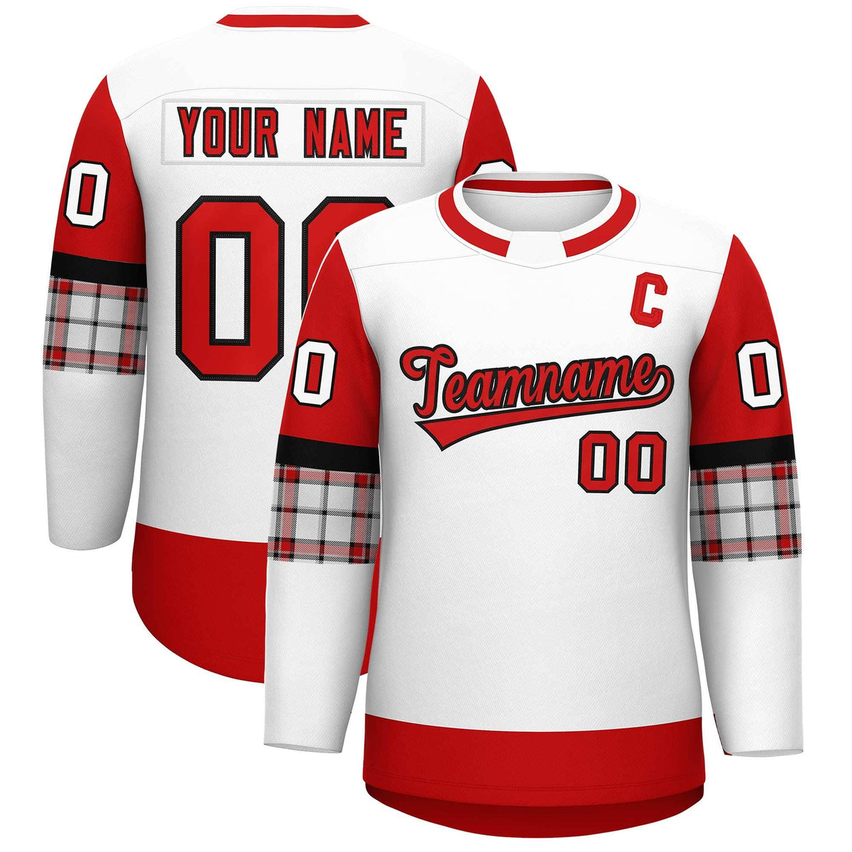 Custom White Red Personalized Raglan Sleeves Round-Neck Hockey Jersey | KXKSHOP