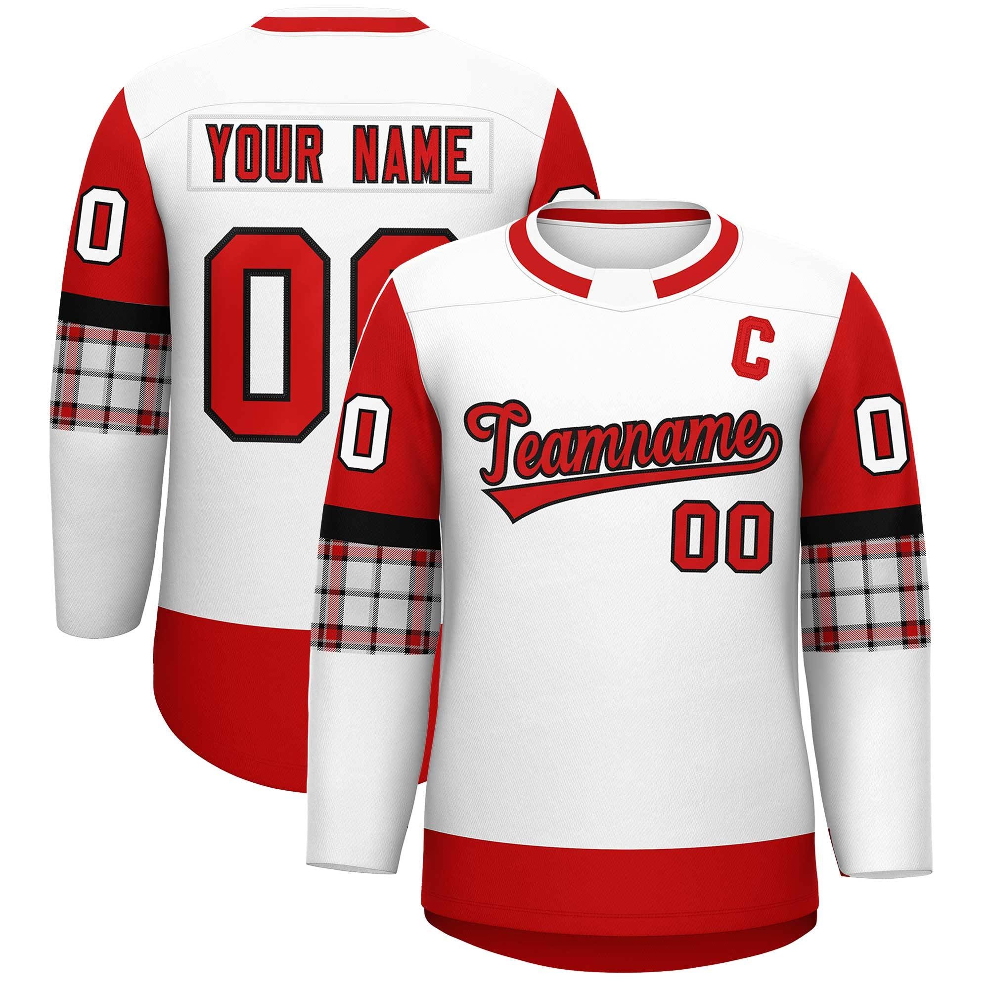 Custom White Red Personalized Raglan Sleeves Round-Neck Hockey Jersey | KXKSHOP