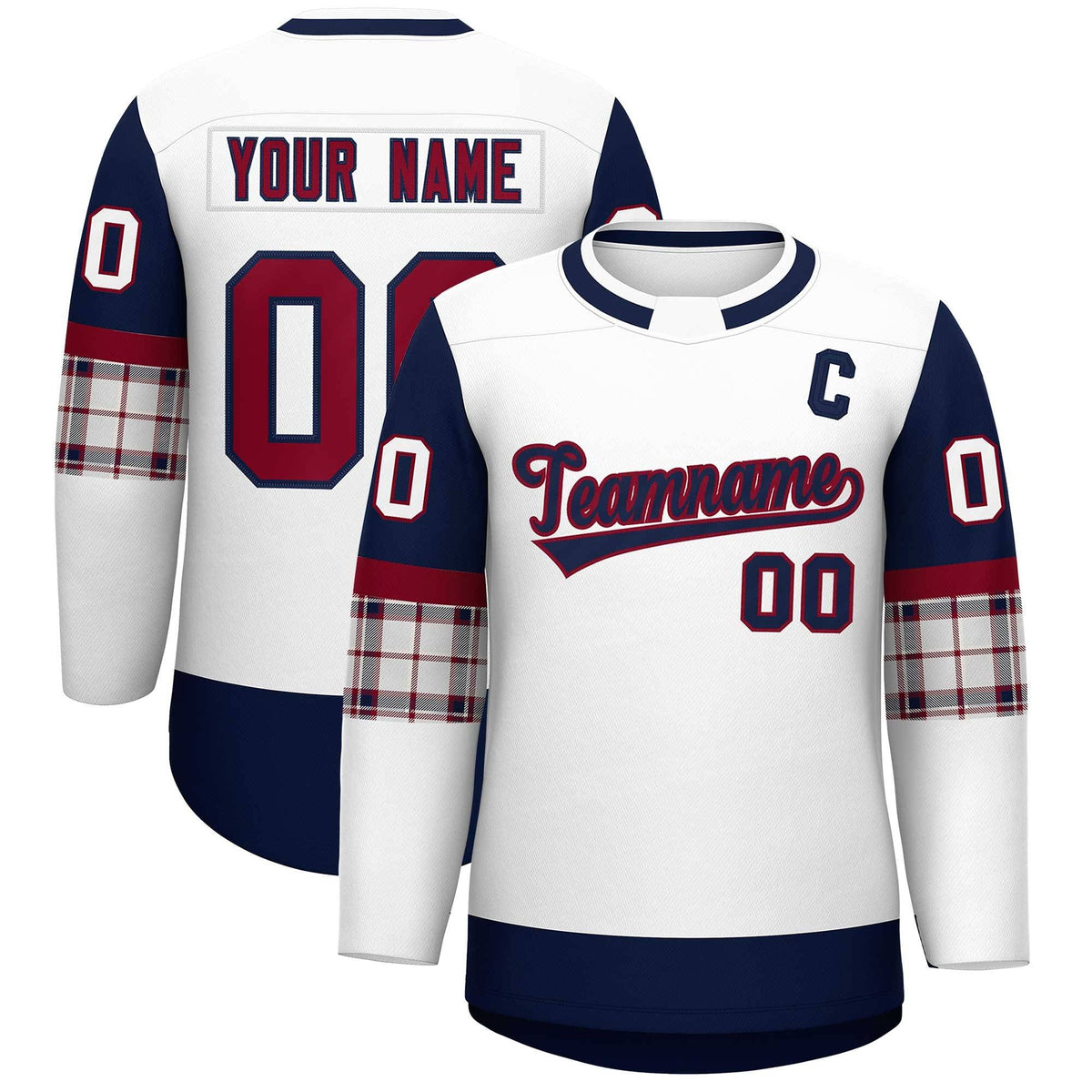 Custom White Navy Personalized Raglan Sleeves Round-Neck Hockey Jersey | KXKSHOP