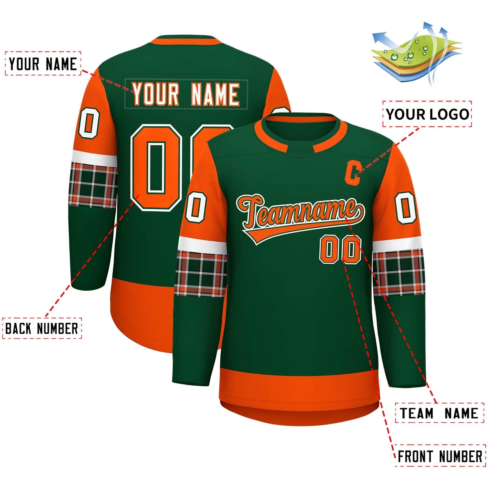 Custom Green Orange Personalized Raglan Sleeves Round-Neck Hockey Jersey | KXKSHOP