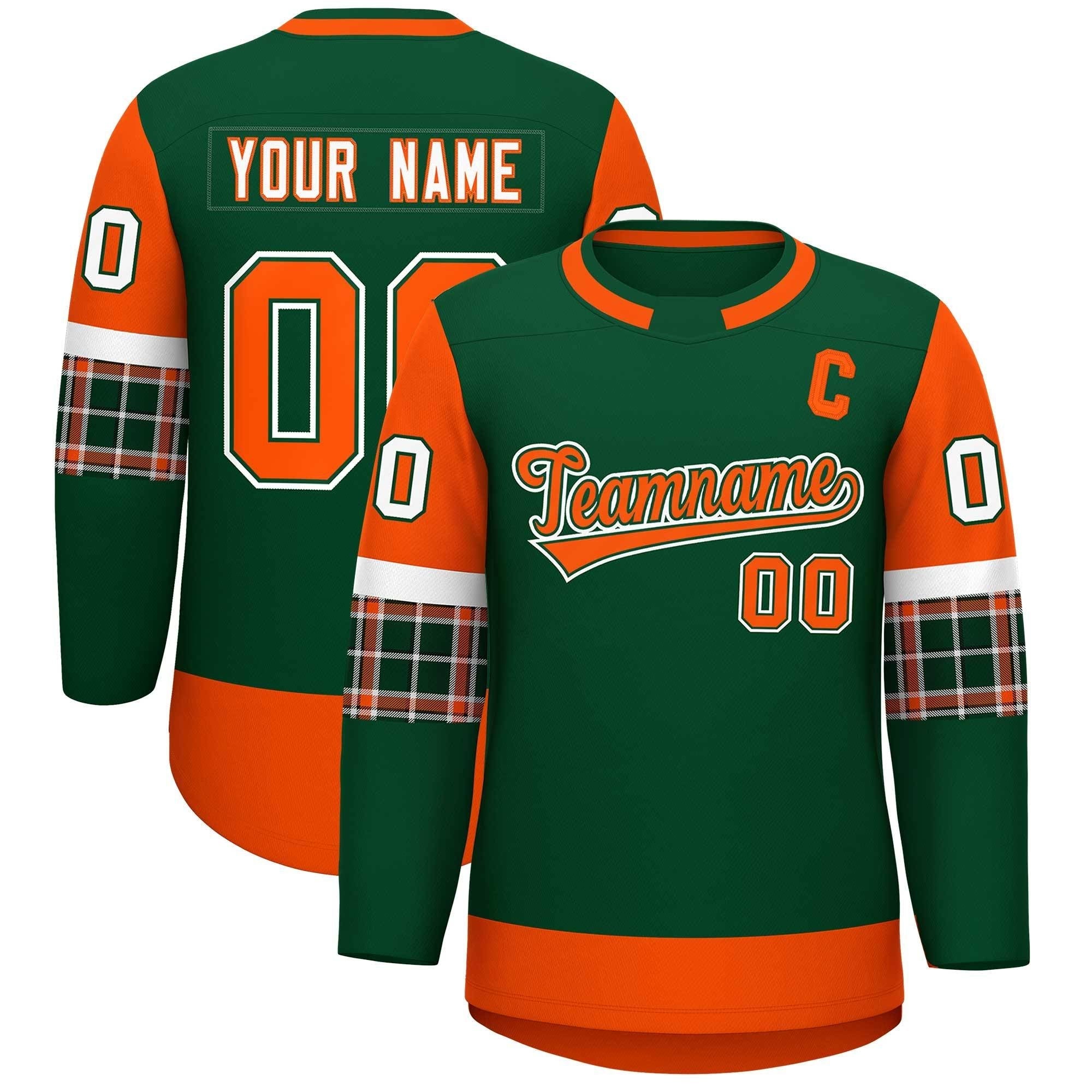 Custom Green Orange Personalized Raglan Sleeves Round-Neck Hockey Jersey | KXKSHOP