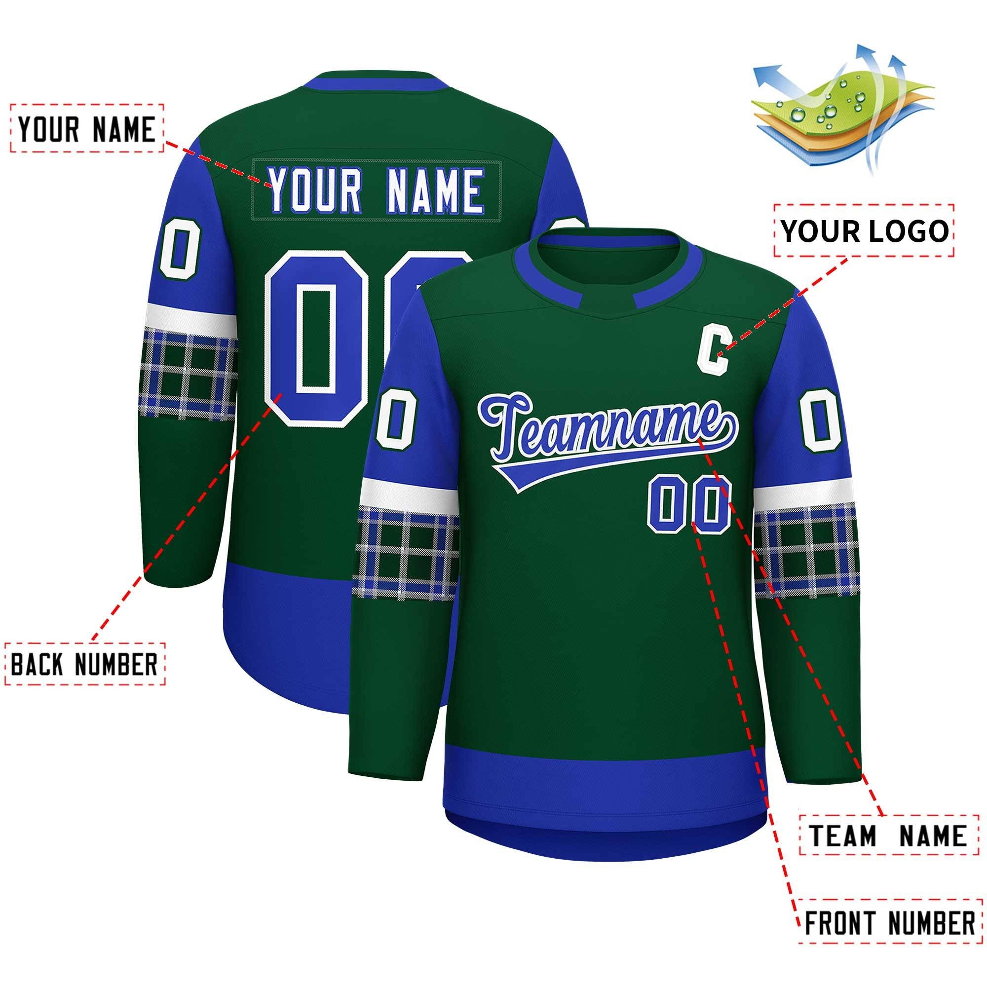 Custom Green Royal Personalized Raglan Sleeves Round-Neck Hockey Jersey | KXKSHOP