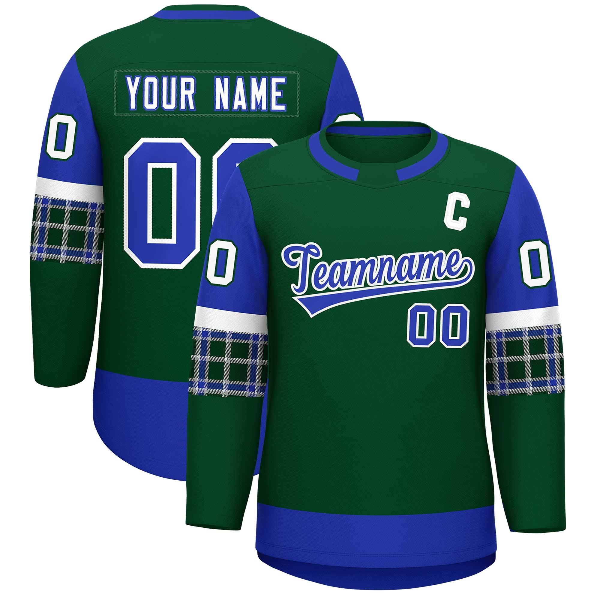 Custom Green Royal Personalized Raglan Sleeves Round-Neck Hockey Jersey | KXKSHOP