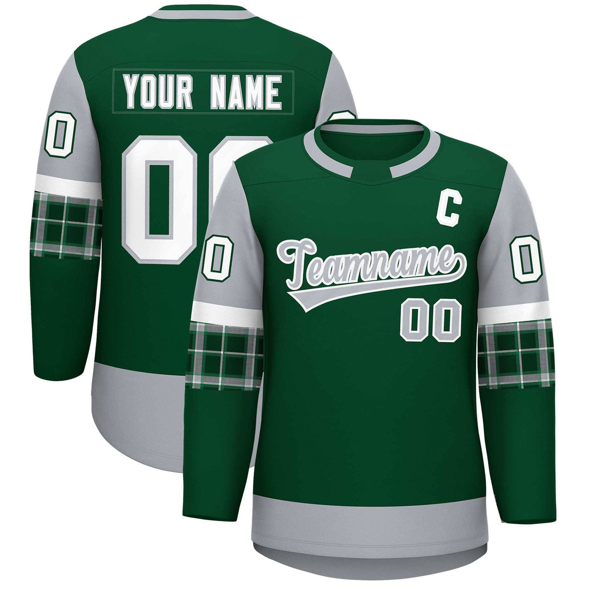 Custom Green Gray Personalized Raglan Sleeves Round-Neck Hockey Jersey | KXKSHOP
