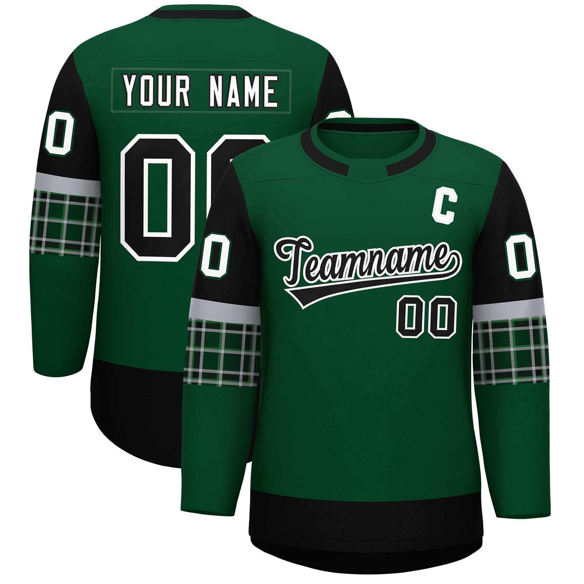 Custom Green Black Personalized Raglan Sleeves Round-Neck Hockey Jersey | KXKSHOP