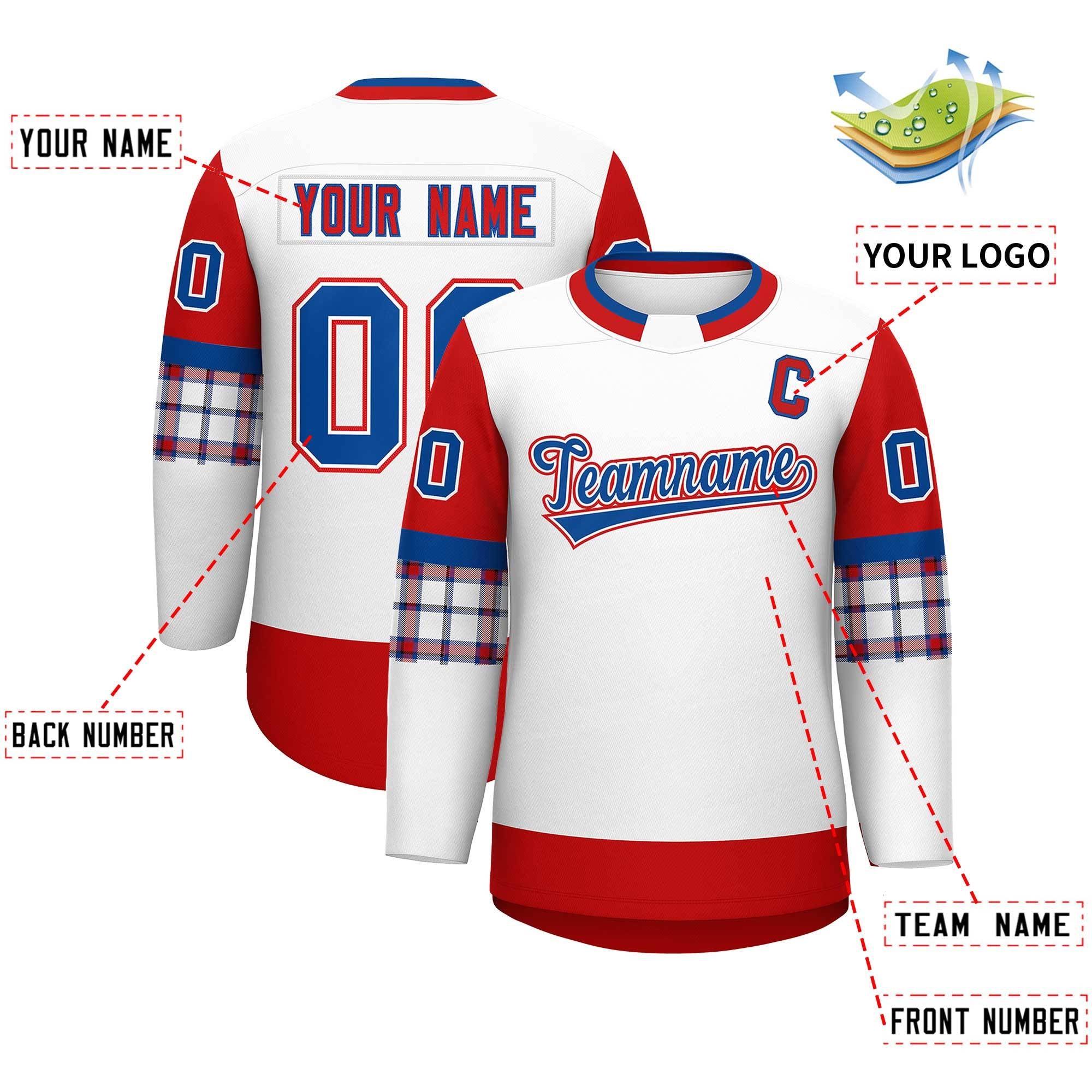 Custom White Red Personalized Raglan Sleeves Round-Neck Hockey Jersey | KXKSHOP
