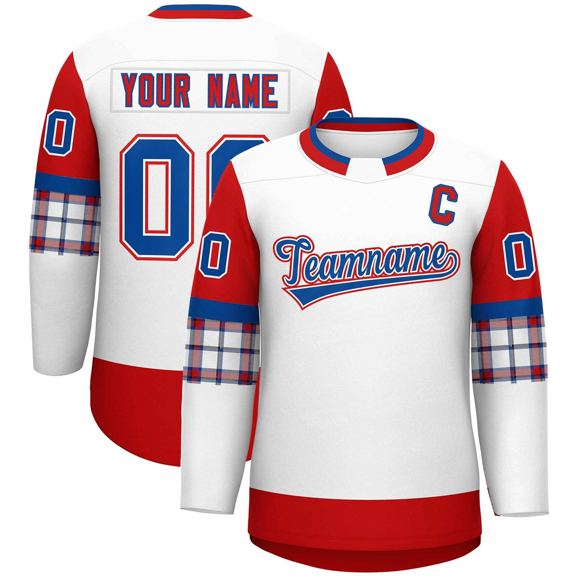 Custom White Red Personalized Raglan Sleeves Round-Neck Hockey Jersey | KXKSHOP
