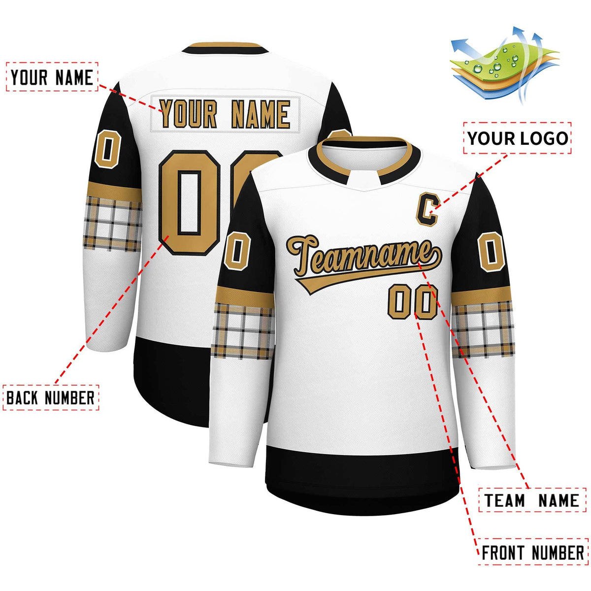 Custom White Black Personalized Raglan Sleeves Round-Neck Hockey Jersey | KXKSHOP