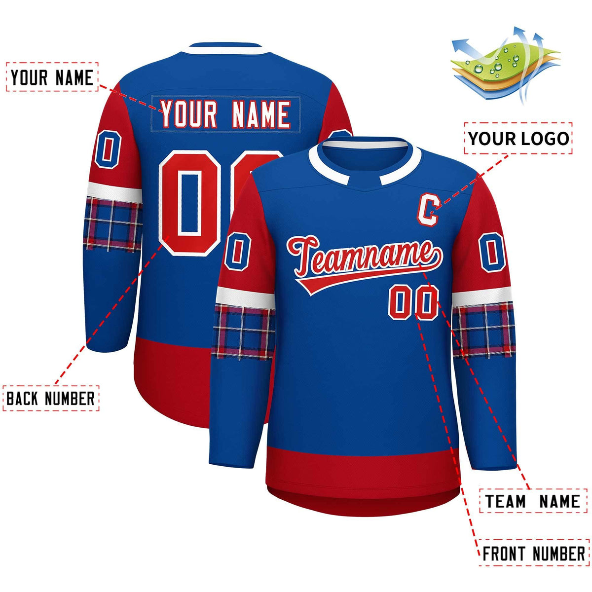 Custom Royal Red Personalized Raglan Sleeves Round-Neck Hockey Jersey | KXKSHOP