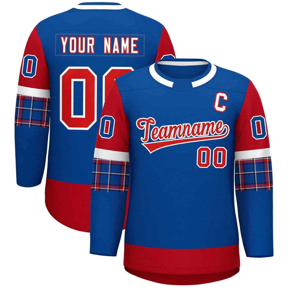 Custom Royal Red Personalized Raglan Sleeves Round-Neck Hockey Jersey | KXKSHOP