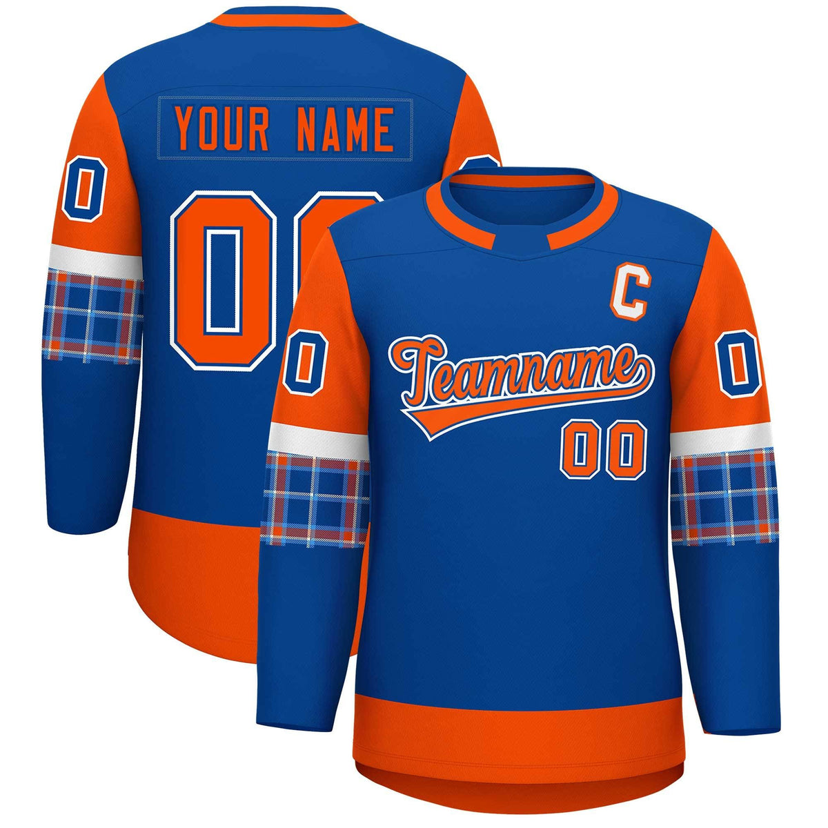 Custom Royal Orange Personalized Raglan Sleeves Round-Neck Hockey Jersey | KXKSHOP