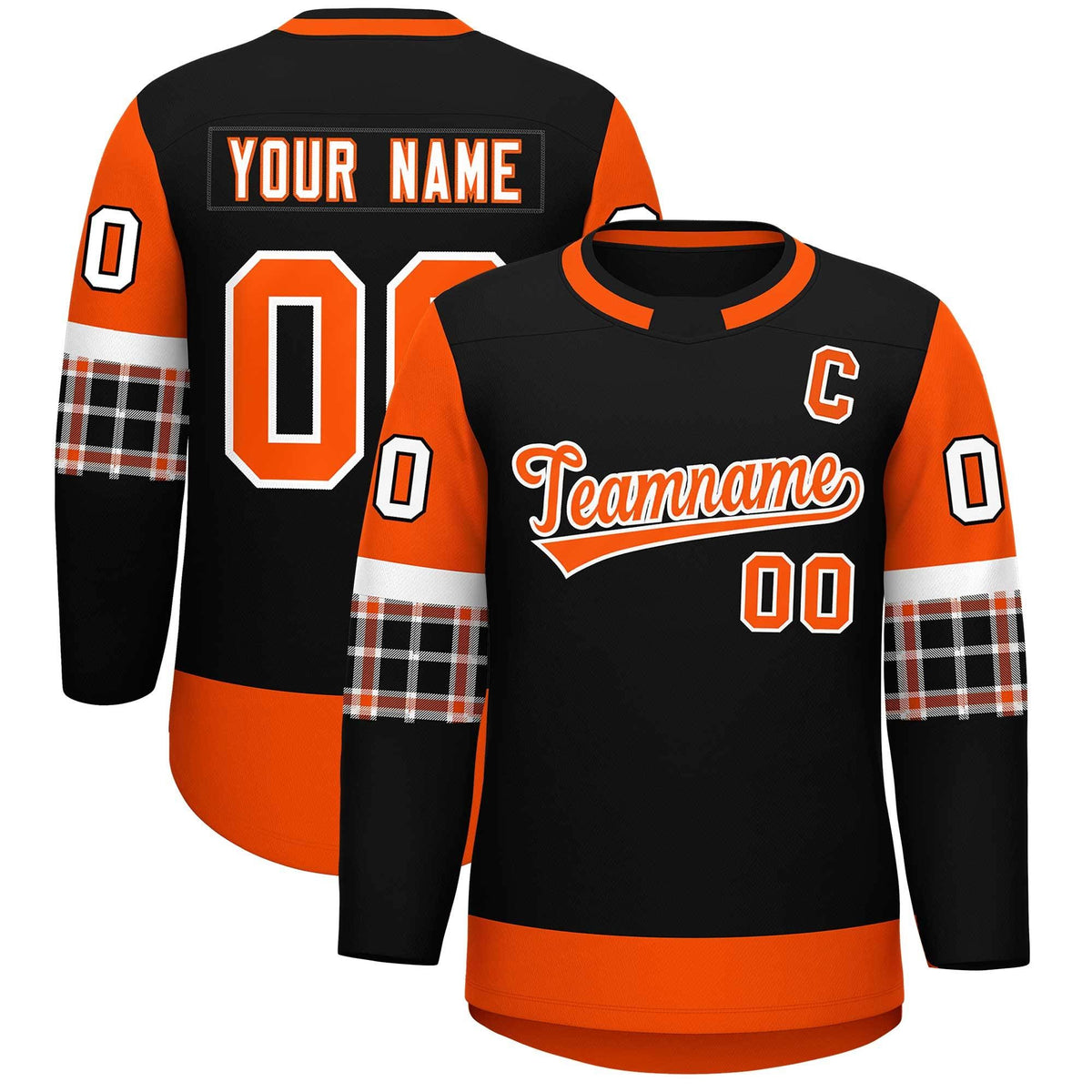 Custom Black Orange Personalized Raglan Sleeves Round-Neck Hockey Jersey | KXKSHOP