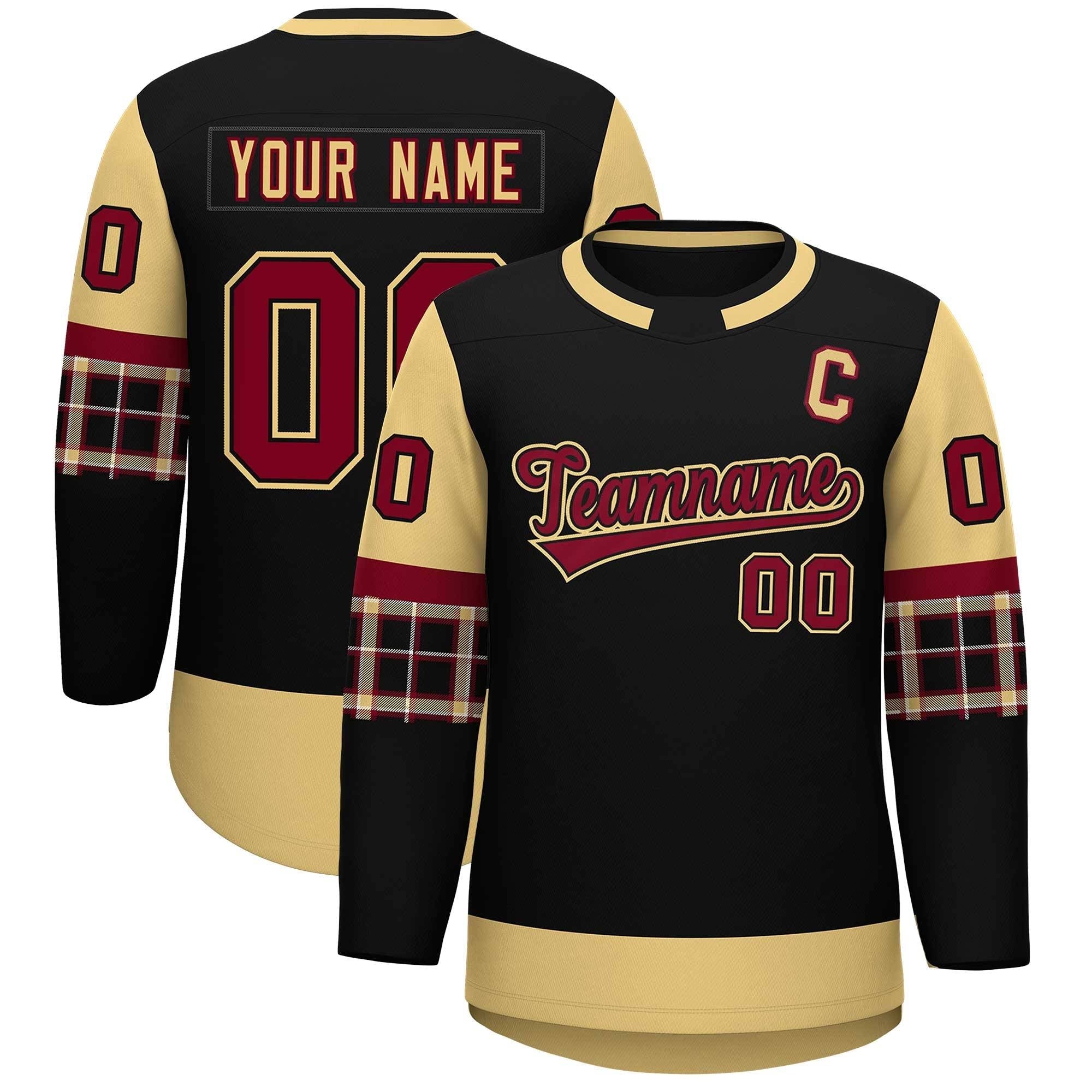 Custom Black Khaki Personalized Raglan Sleeves Round-Neck Hockey Jersey | KXKSHOP