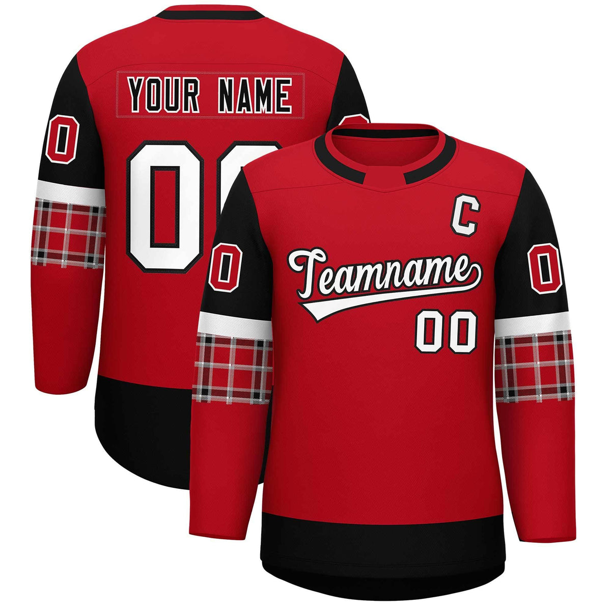 Custom Red Black Personalized Raglan Sleeves Round-Neck Hockey Jersey | KXKSHOP