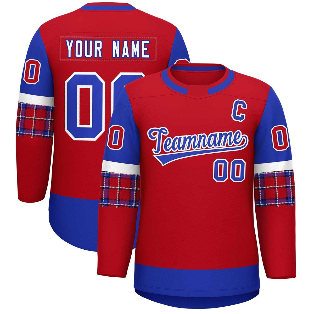 Custom Red Royal Personalized Raglan Sleeves Round-Neck Hockey Jersey | KXKSHOP