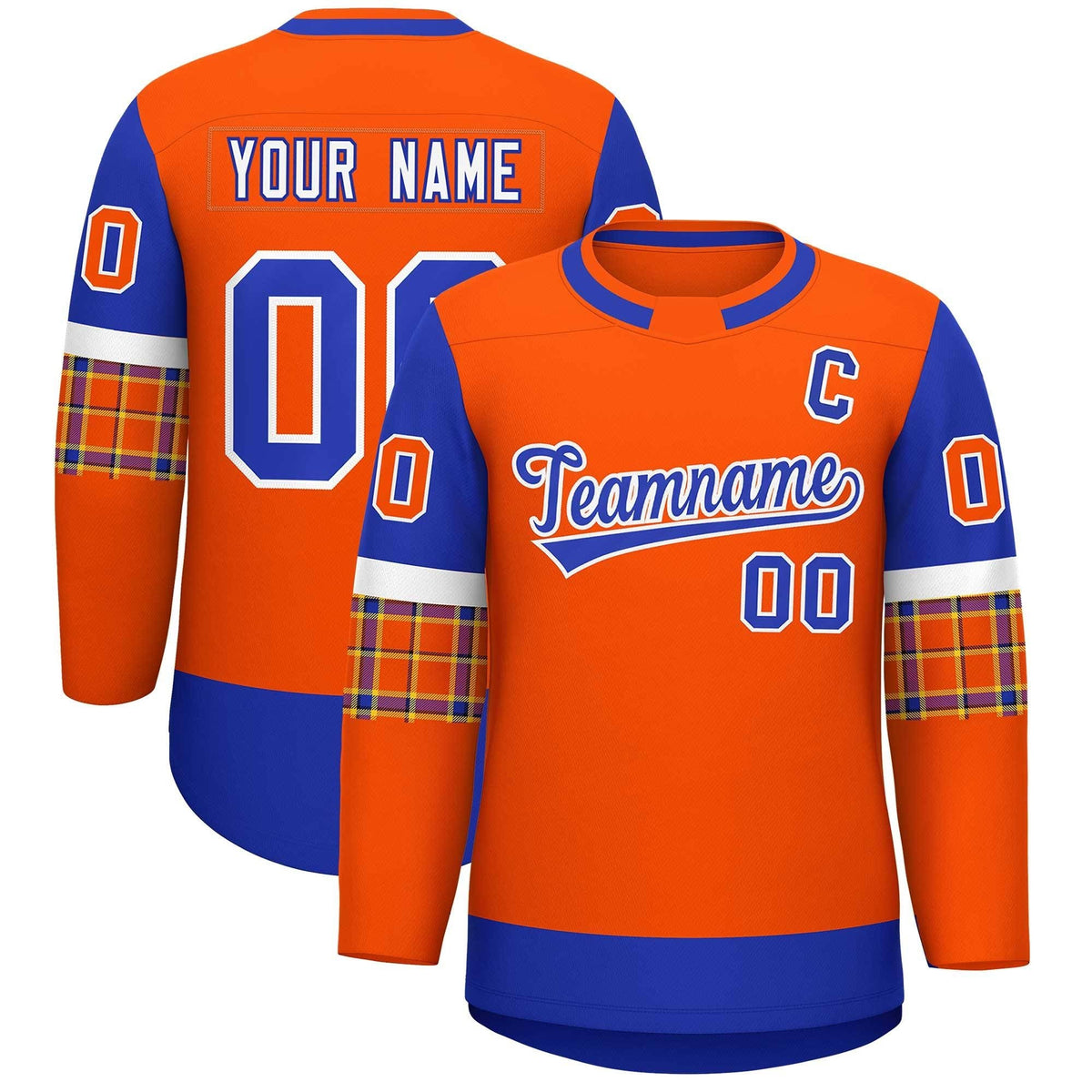 Custom Orange Royal Personalized Raglan Sleeves Round-Neck Hockey Jersey | KXKSHOP