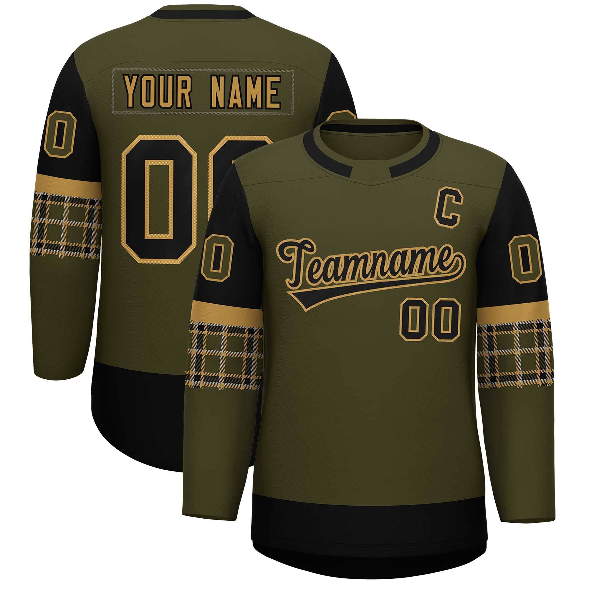 Custom Olive Brown Personalized Raglan Sleeves Round-Neck Hockey Jersey | KXKSHOP