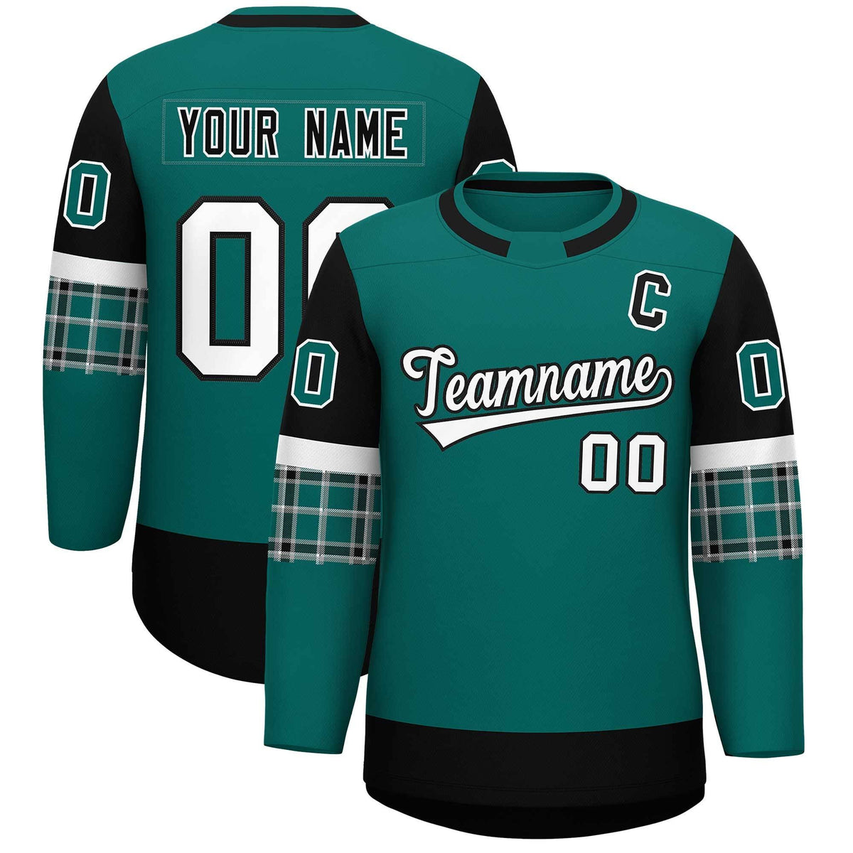 Custom Aqua Black Personalized Raglan Sleeves Round-Neck Hockey Jersey | KXKSHOP