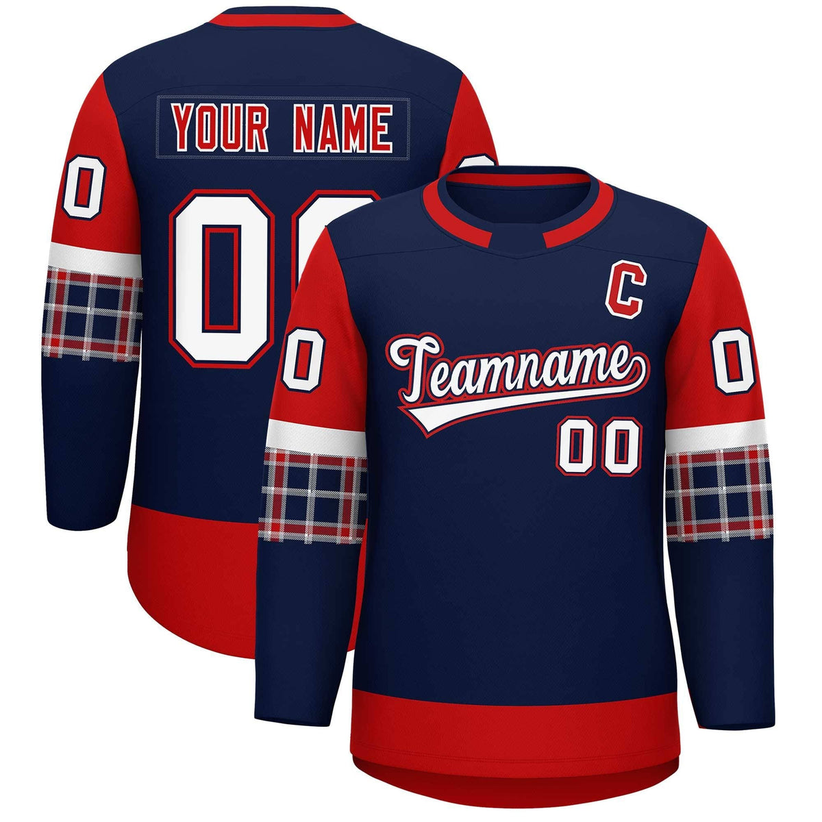Custom Navy Red Personalized Raglan Sleeves Round-Neck Hockey Jersey | KXKSHOP