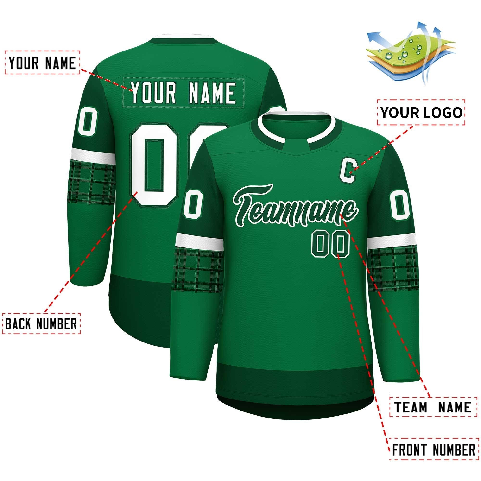 Custom Teal Green Personalized Raglan Sleeves Round-Neck Hockey Jersey | KXKSHOP