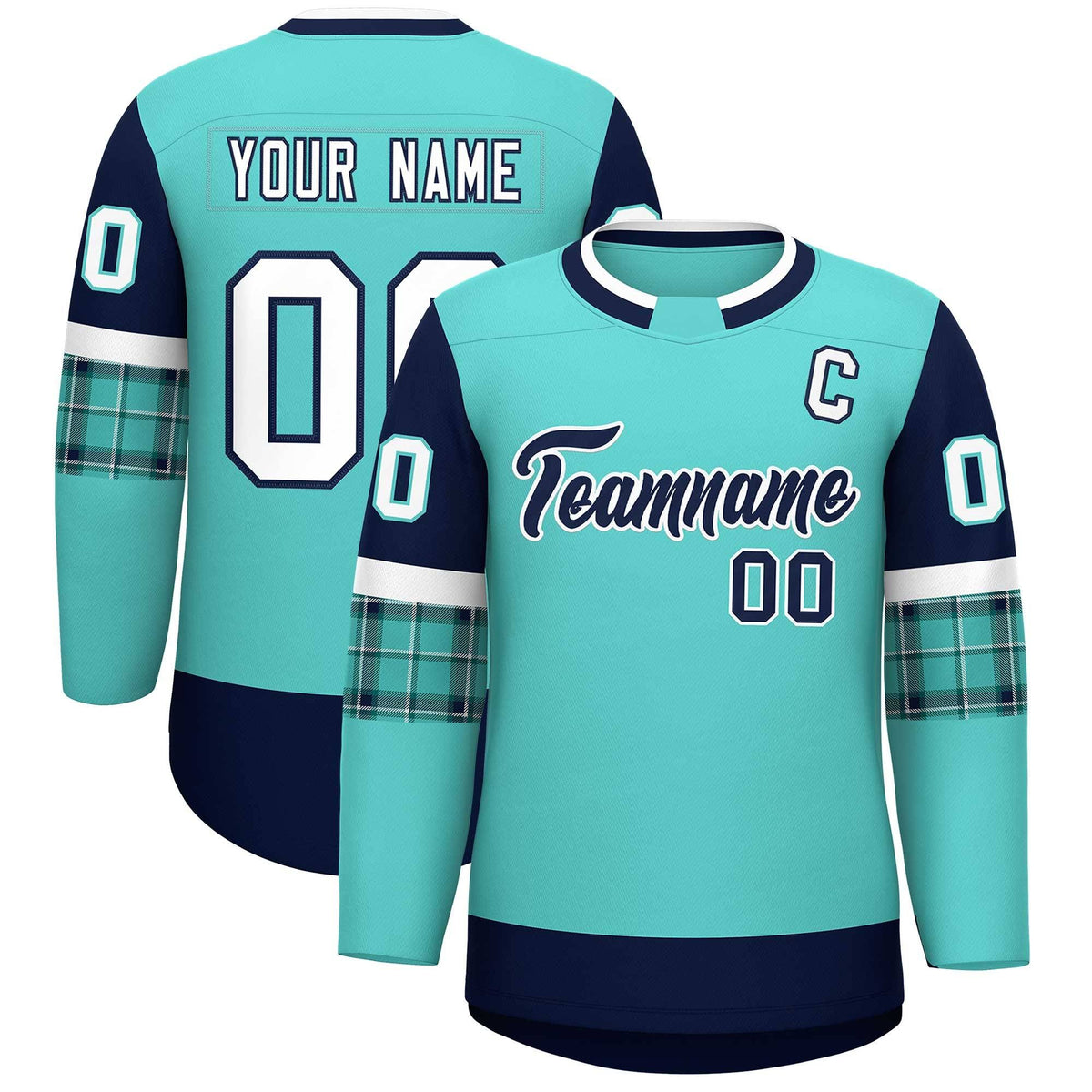 Custom Bright Green Navy Personalized Raglan Sleeves Round-Neck Hockey Jersey | KXKSHOP