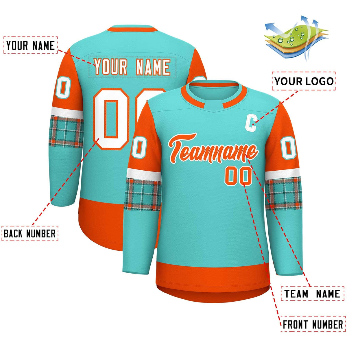 Custom Bright Green Orange Personalized Raglan Sleeves Round-Neck Hockey Jersey | KXKSHOP