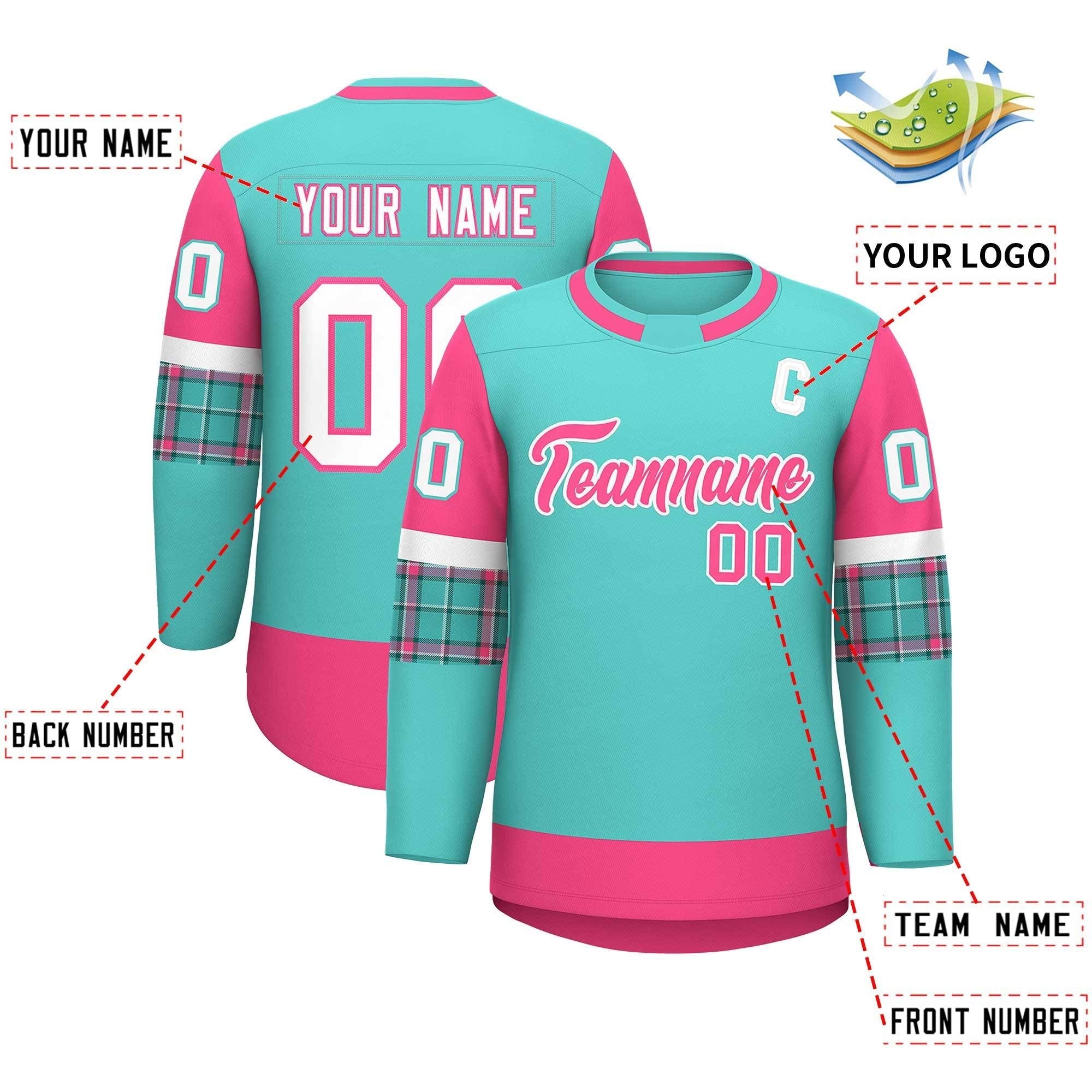 Custom Bright Green Pink Personalized Raglan Sleeves Round-Neck Hockey Jersey | KXKSHOP
