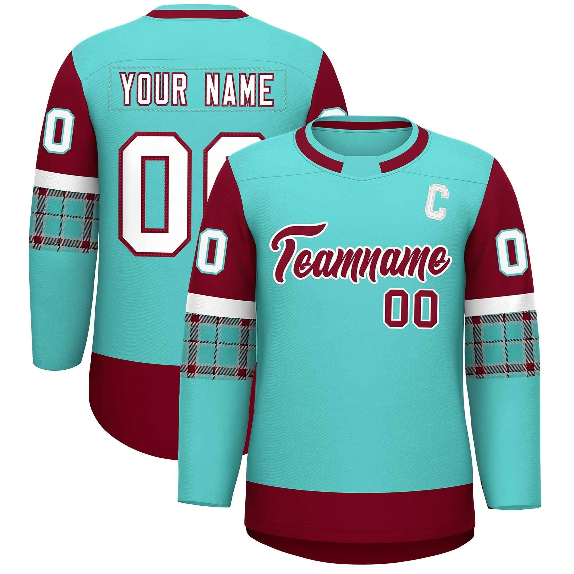 Custom Bright Green Crimson Personalized Raglan Sleeves Round-Neck Hockey Jersey | KXKSHOP