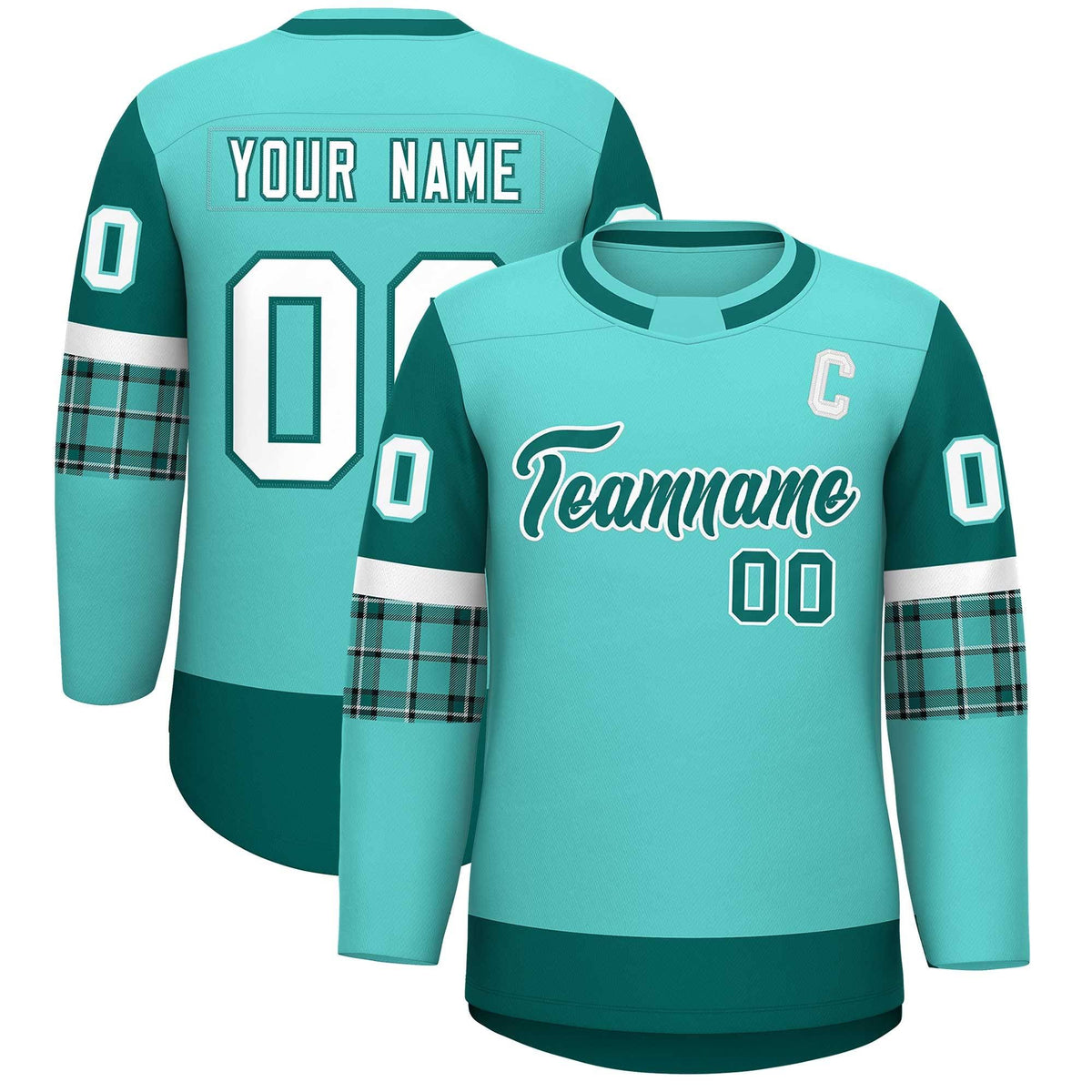 Custom Bright Green Aqua Personalized Raglan Sleeves Round-Neck Hockey Jersey | KXKSHOP