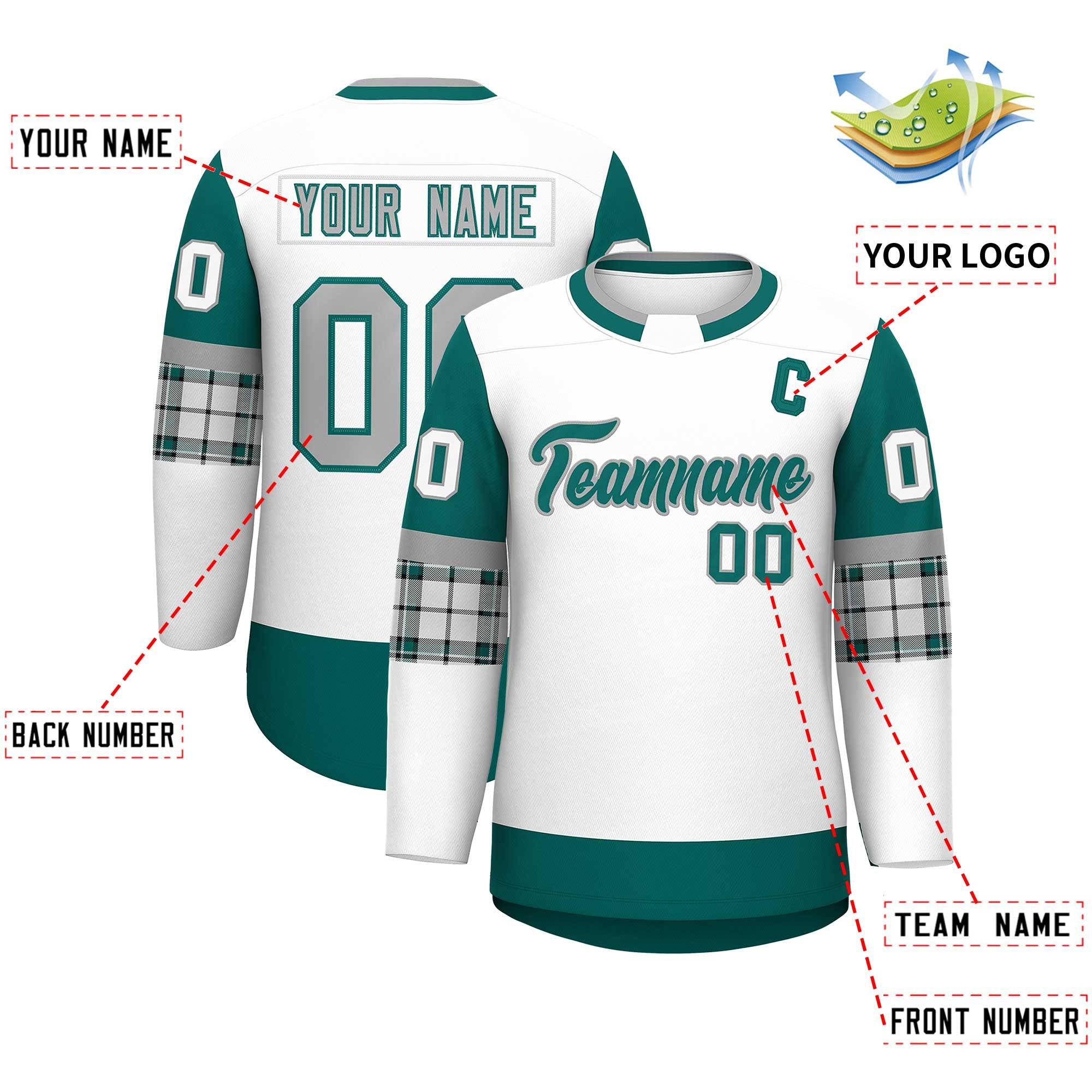 Custom White Aqua Personalized Raglan Sleeves Round-Neck Hockey Jersey | KXKSHOP