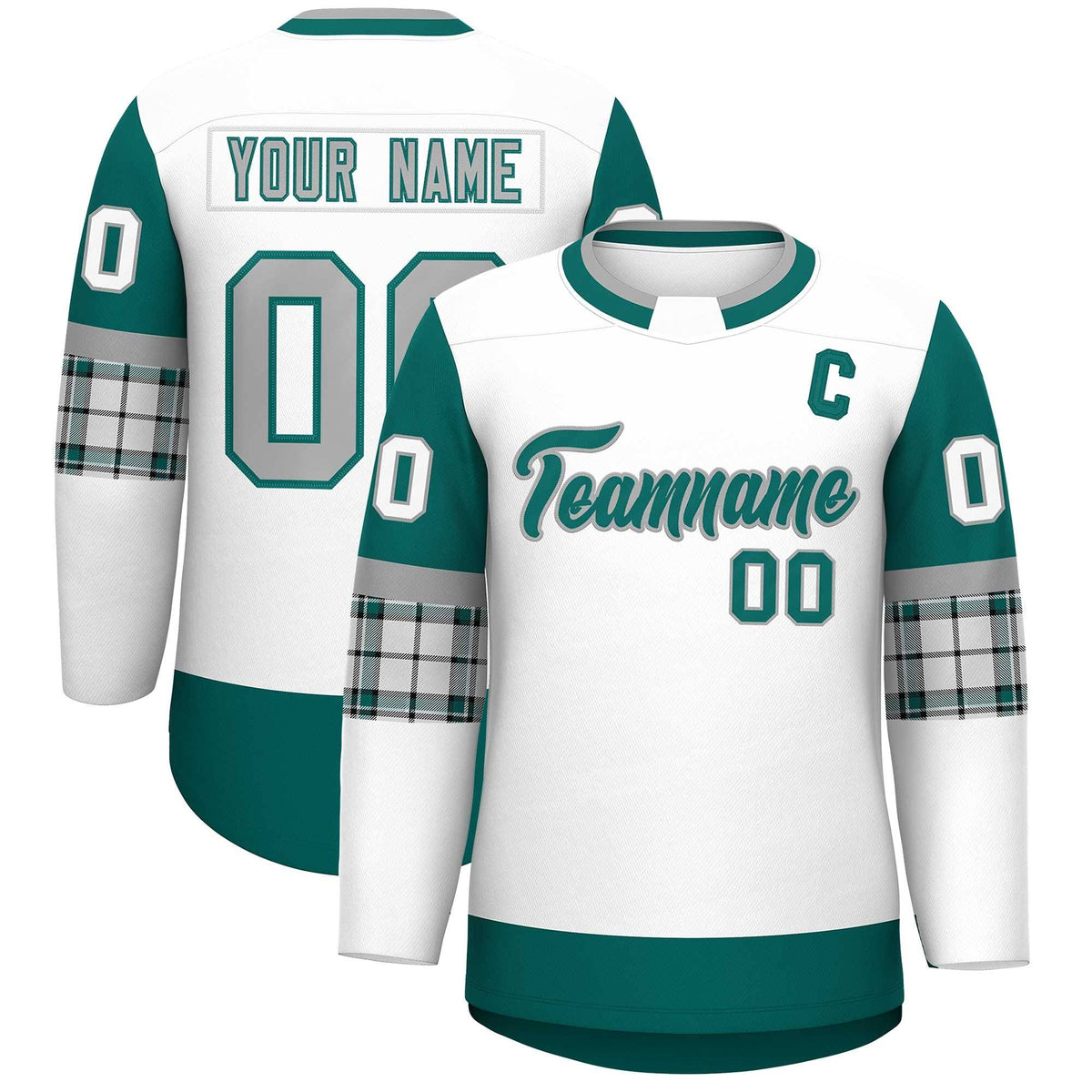 Custom White Aqua Personalized Raglan Sleeves Round-Neck Hockey Jersey | KXKSHOP