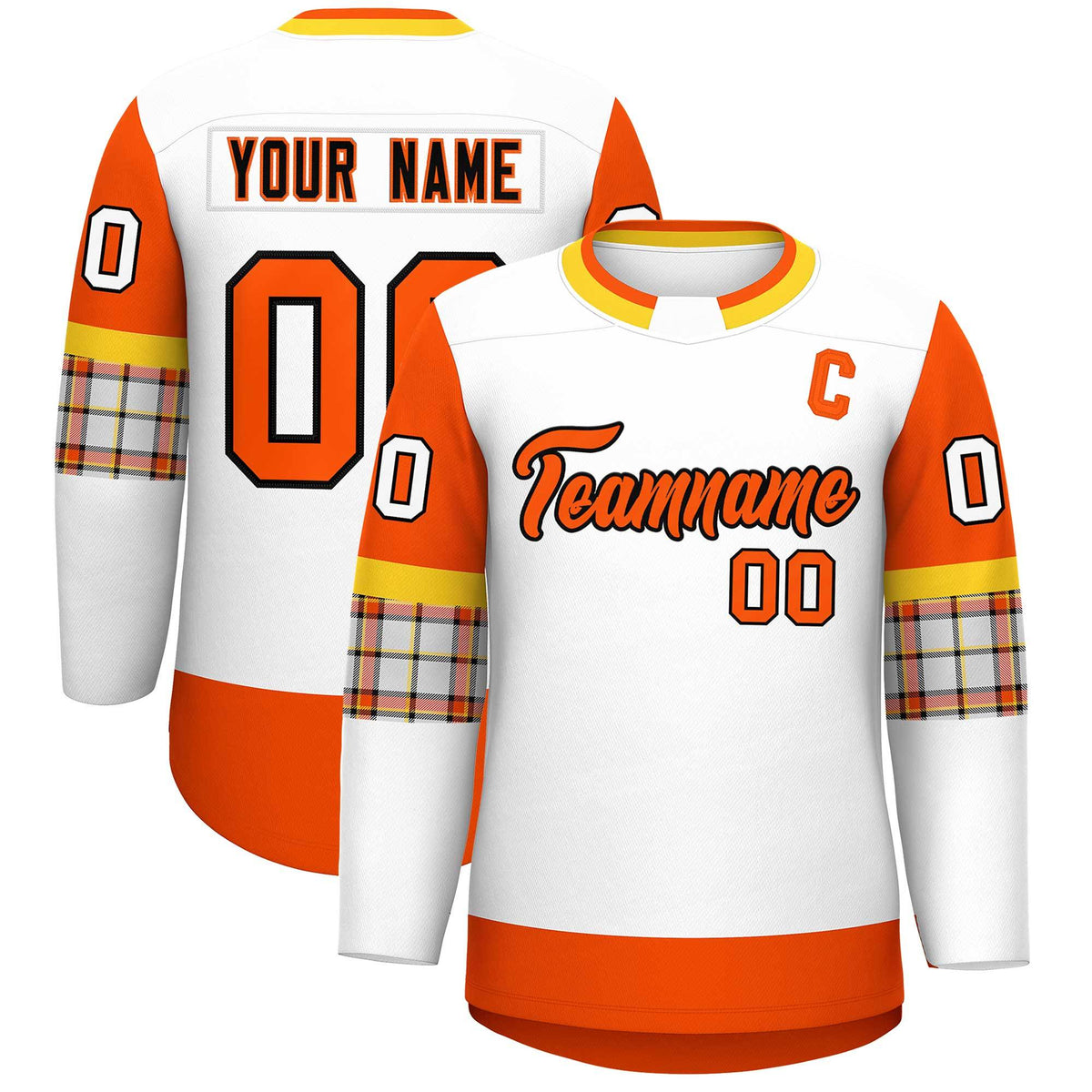Custom White Orange Personalized Raglan Sleeves Round-Neck Hockey Jersey | KXKSHOP