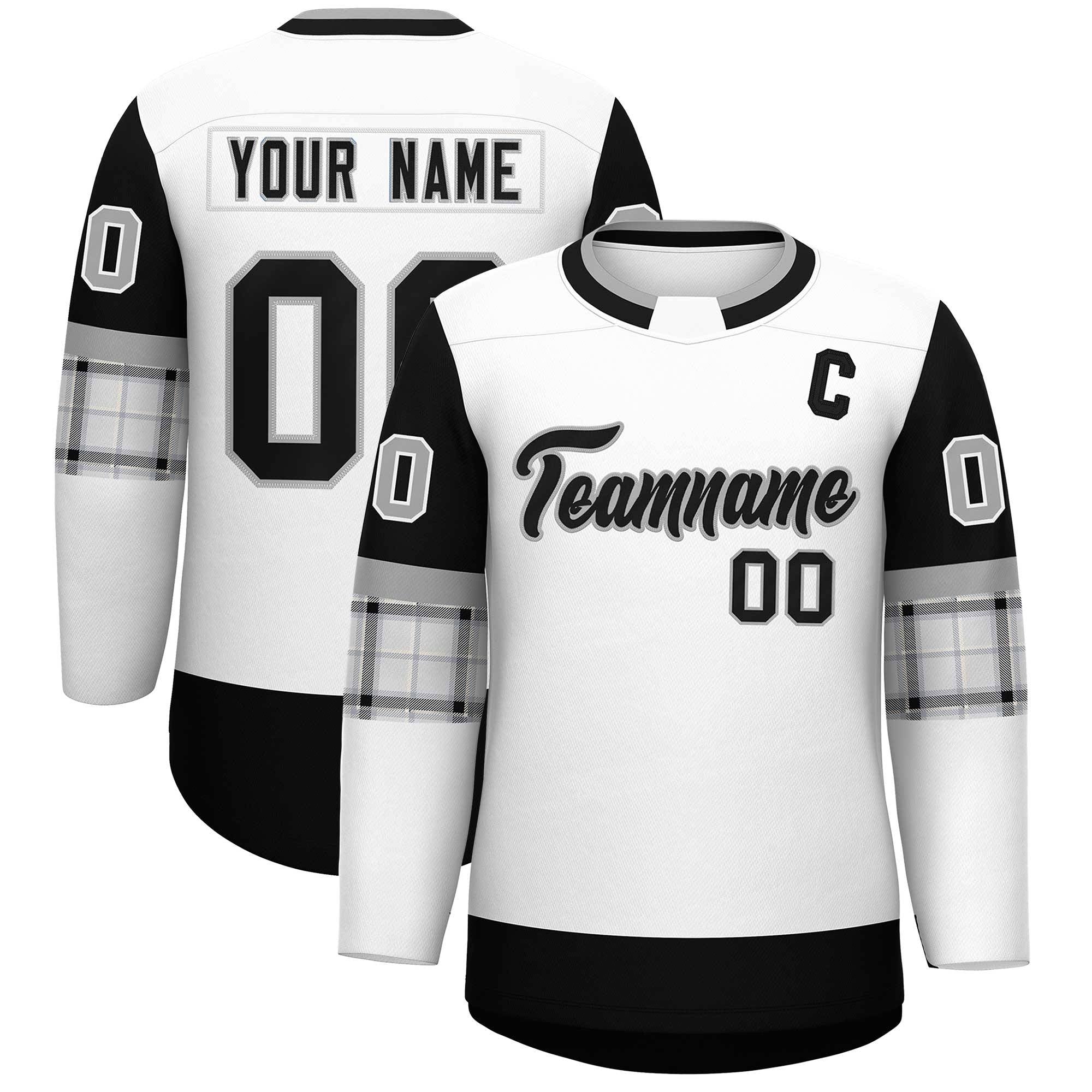 Custom White Black Personalized Raglan Sleeves Round-Neck Hockey Jersey | KXKSHOP