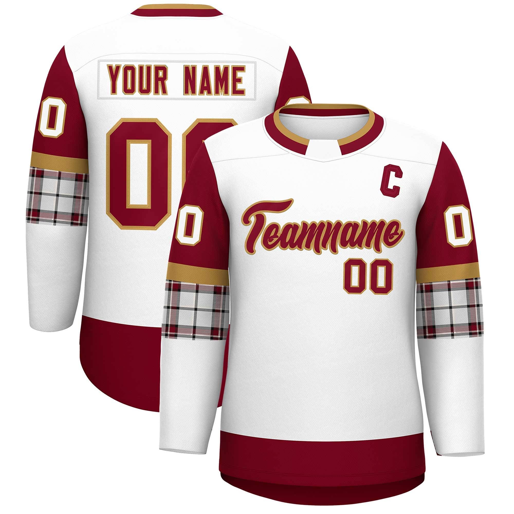 Custom White Crimson Personalized Raglan Sleeves Round-Neck Hockey Jersey | KXKSHOP