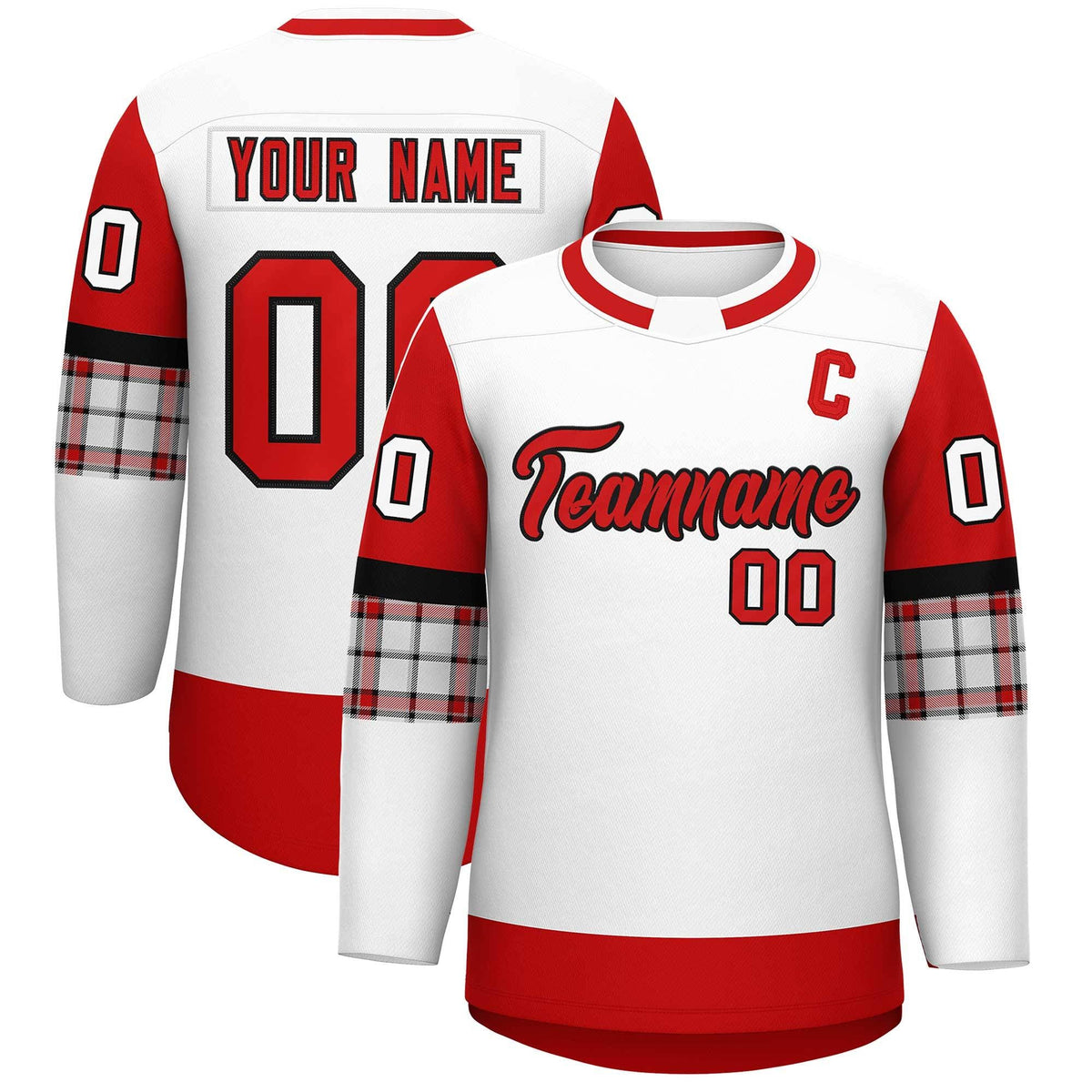 Custom White Red Personalized Raglan Sleeves Round-Neck Hockey Jersey | KXKSHOP