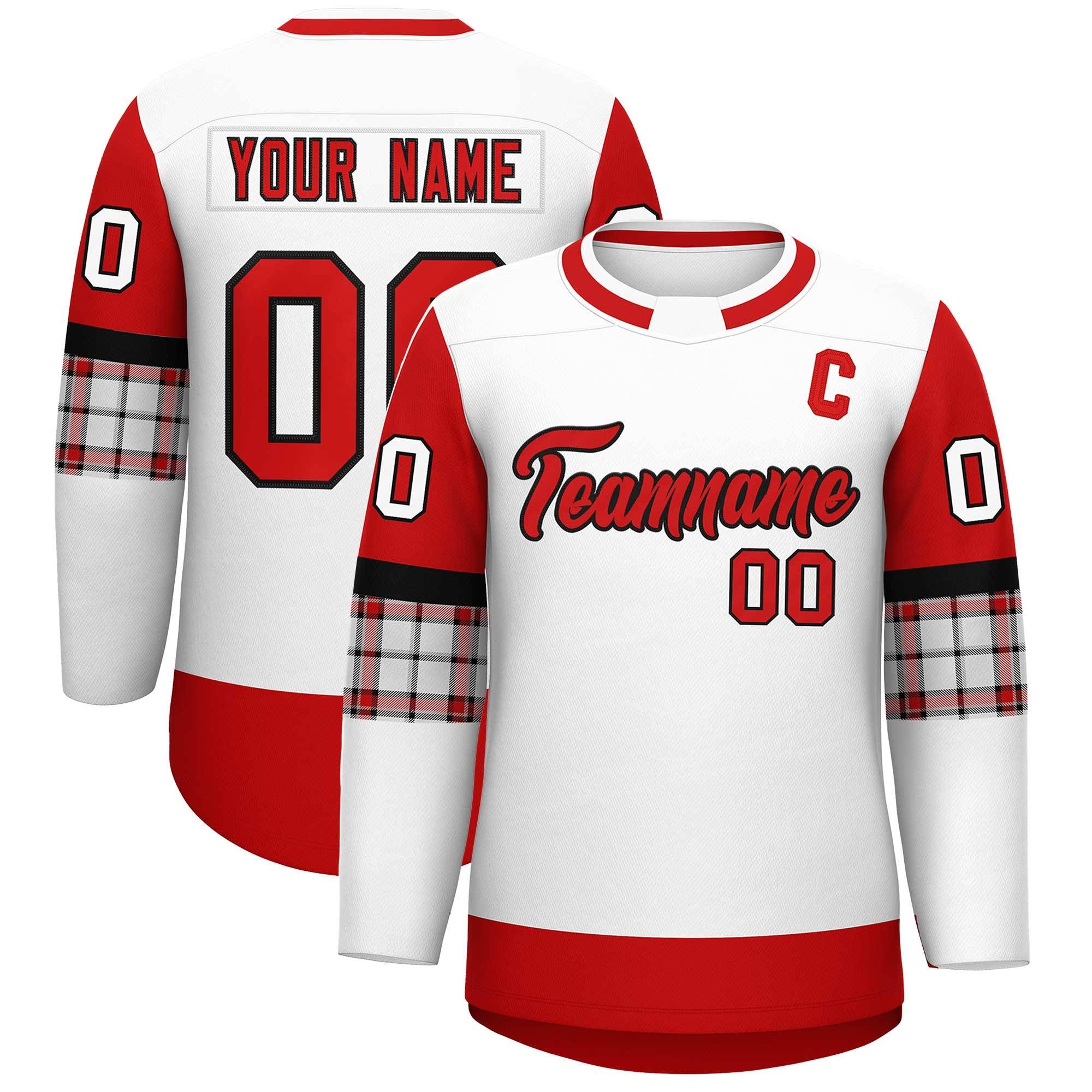Custom White Red Personalized Raglan Sleeves Round-Neck Hockey Jersey | KXKSHOP