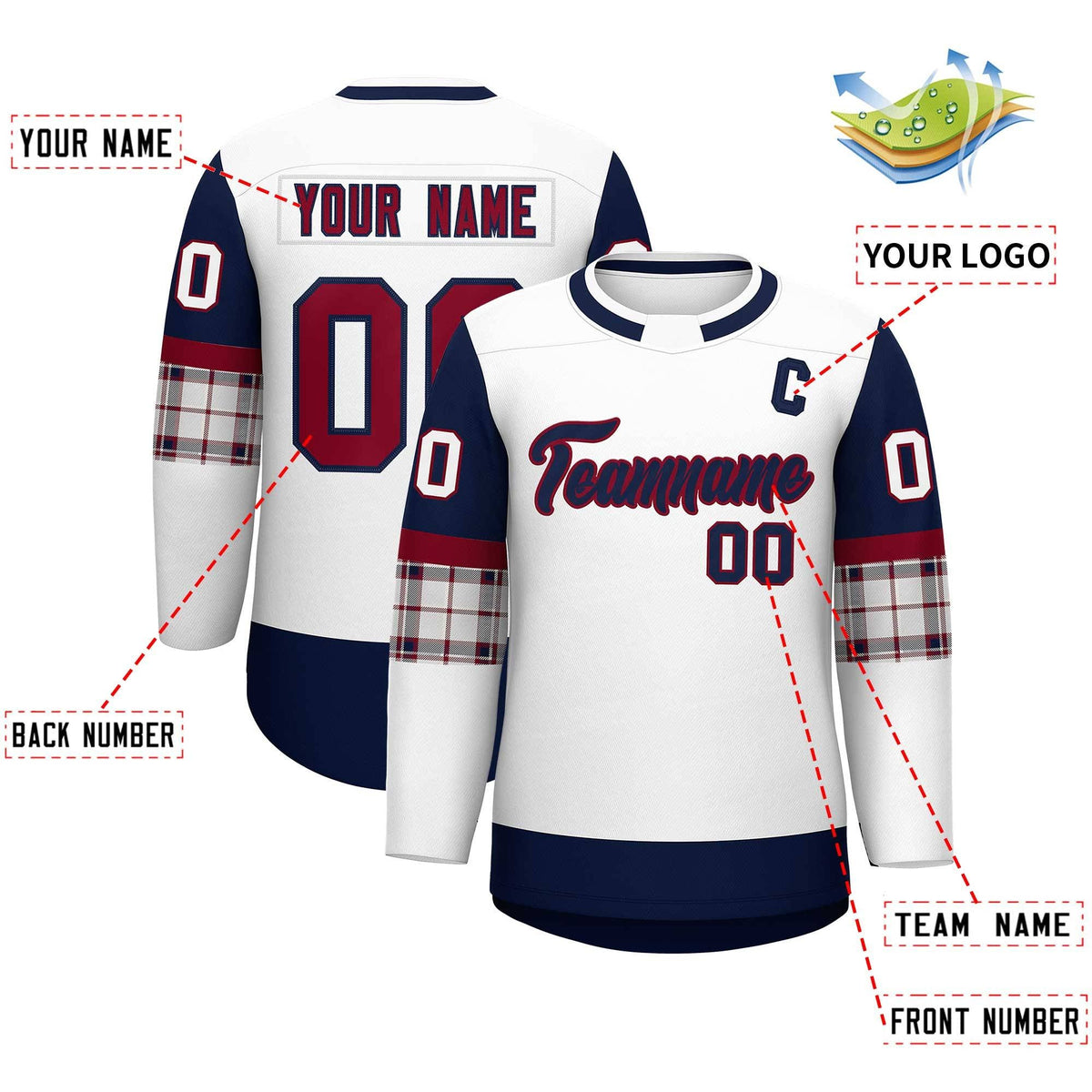 Custom White Navy Personalized Raglan Sleeves Round-Neck Hockey Jersey | KXKSHOP