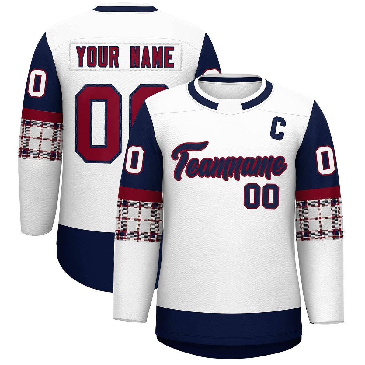 Custom White Navy Personalized Raglan Sleeves Round-Neck Hockey Jersey | KXKSHOP