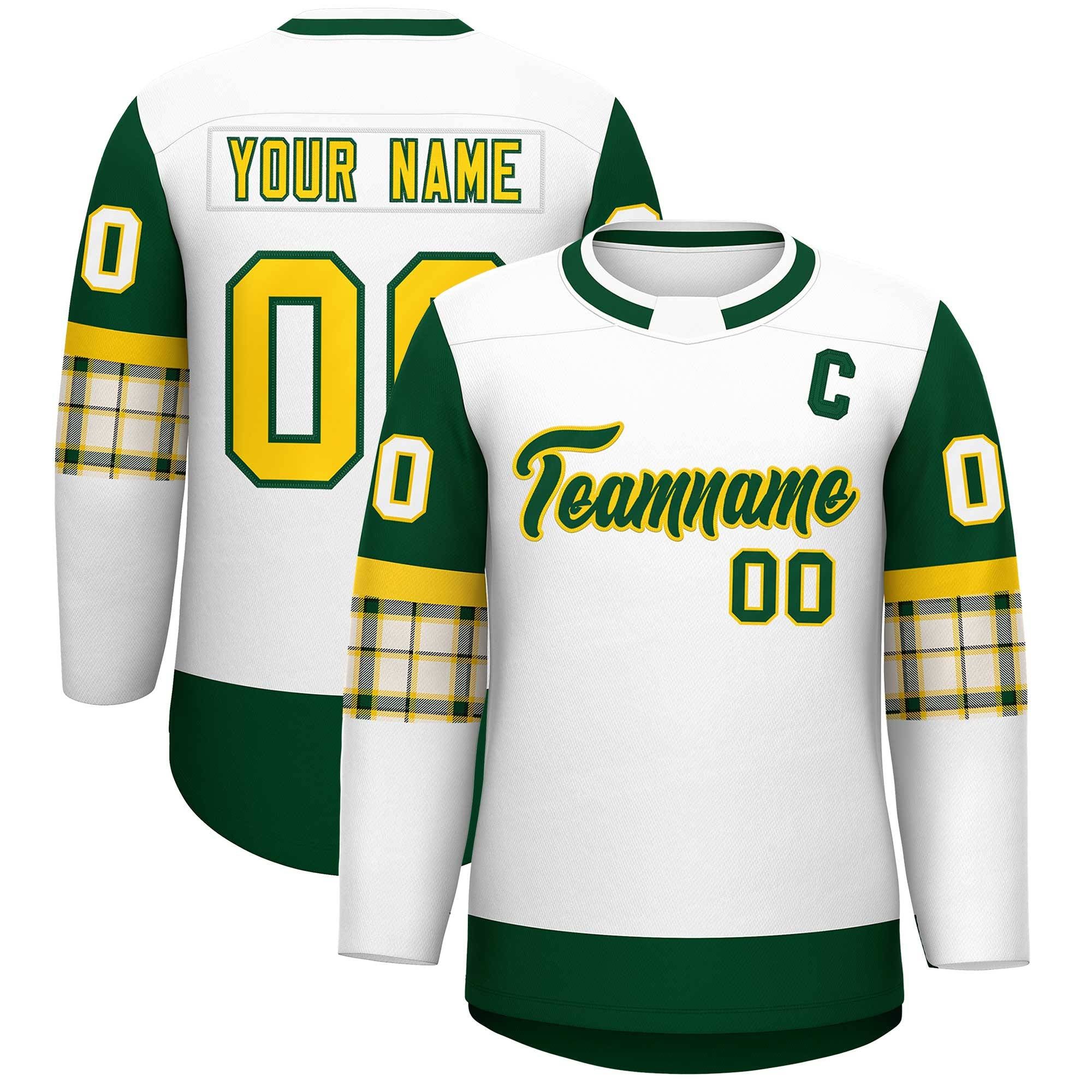 Custom White Green Personalized Raglan Sleeves Round-Neck Hockey Jersey | KXKSHOP