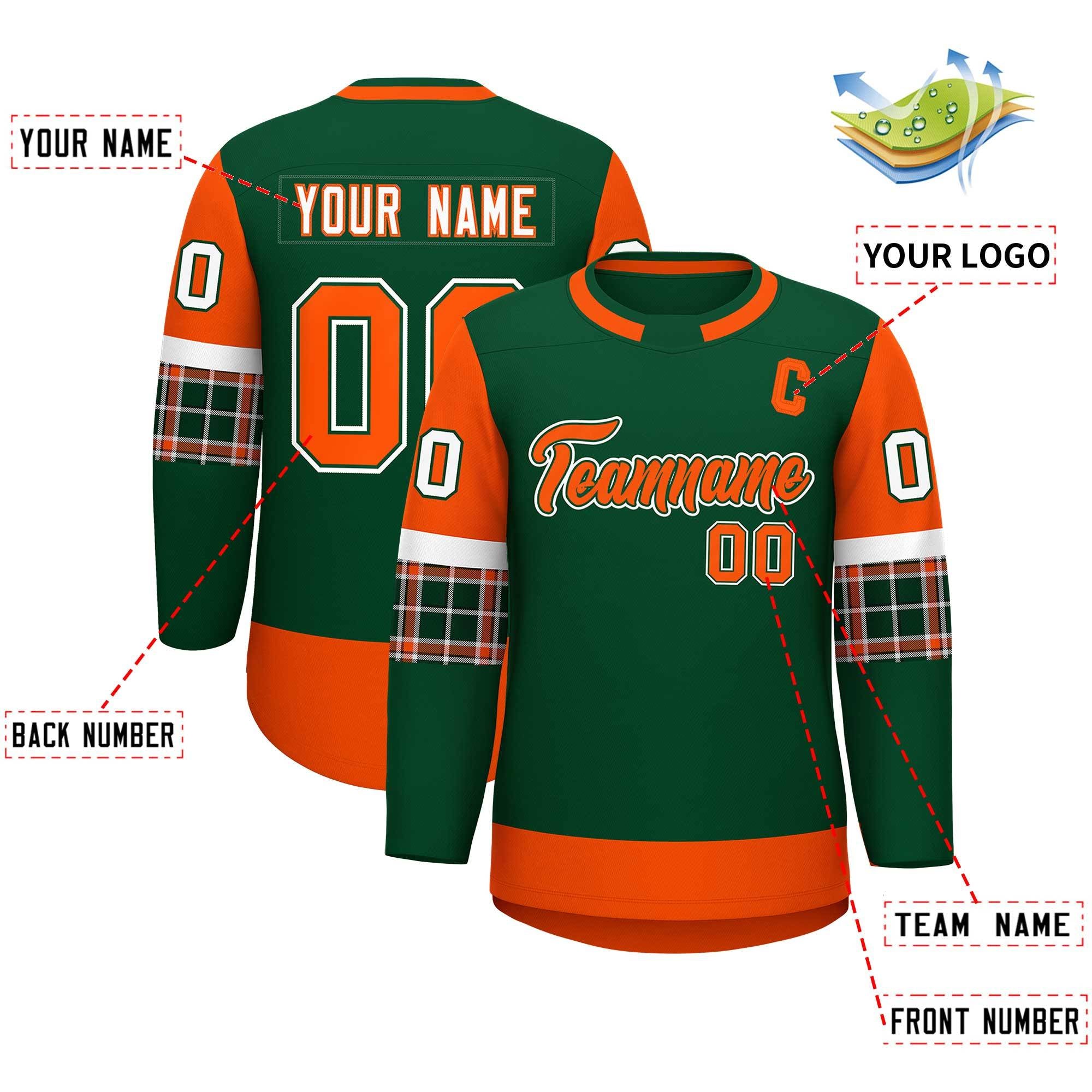 Custom Green Orange Personalized Raglan Sleeves Round-Neck Hockey Jersey | KXKSHOP