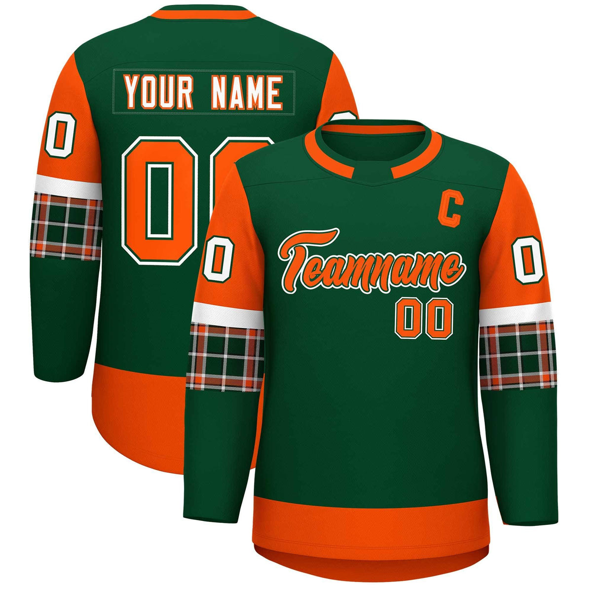 Custom Green Orange Personalized Raglan Sleeves Round-Neck Hockey Jersey | KXKSHOP