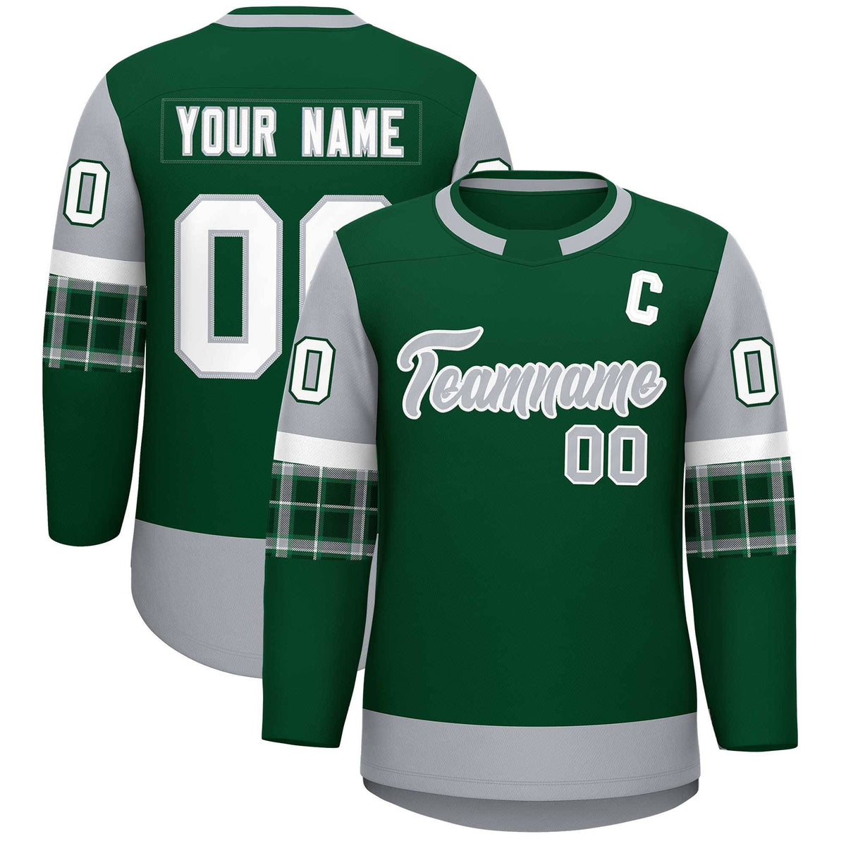 Custom Green Gray Personalized Raglan Sleeves Round-Neck Hockey Jersey | KXKSHOP