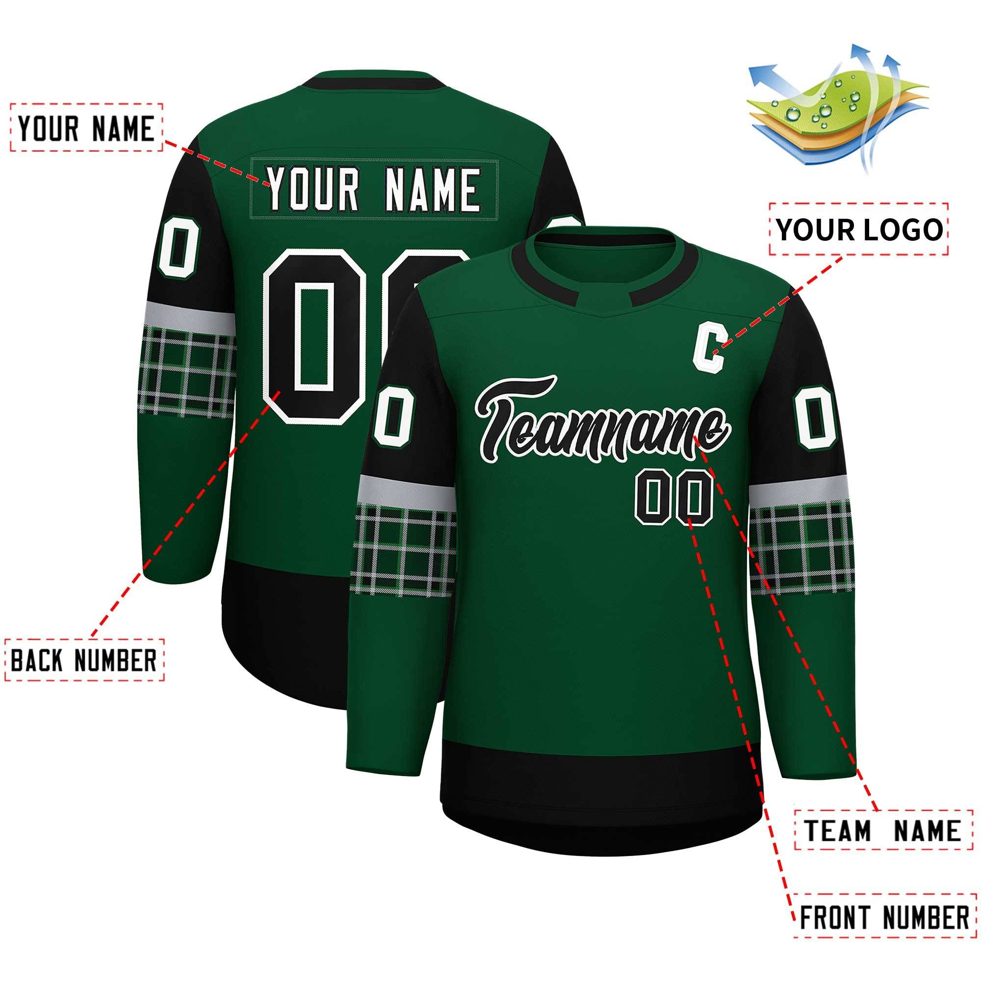 Custom Green Black Personalized Raglan Sleeves Round-Neck Hockey Jersey | KXKSHOP